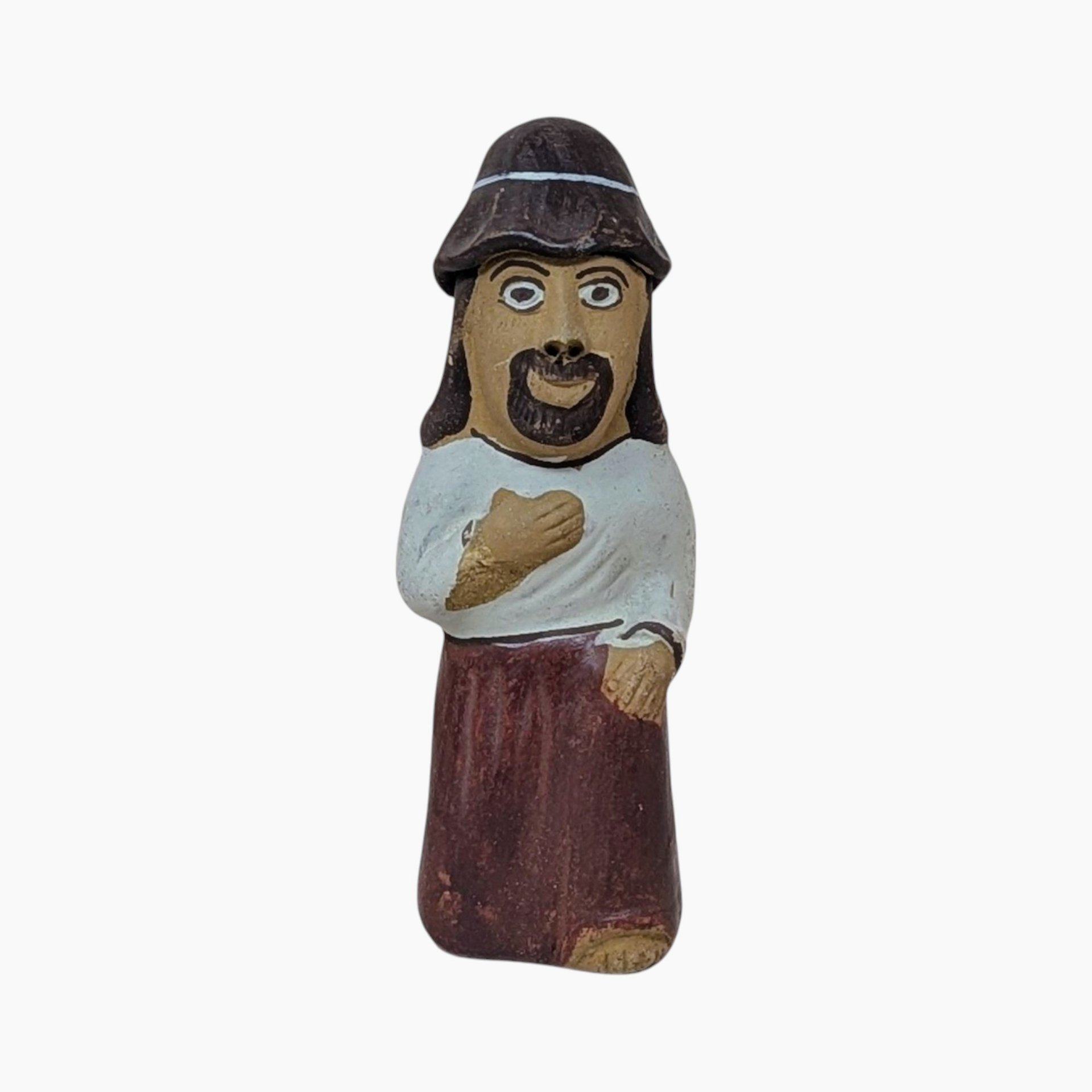 1990s Hand-Painted Clay Man Whistle – Rustic Global Folk Art Ocarina