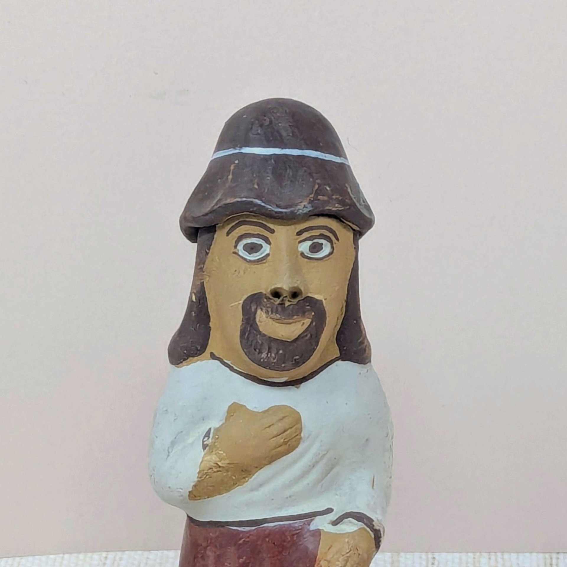 1990s Hand-Painted Clay Man Whistle – Rustic Global Folk Art Ocarina