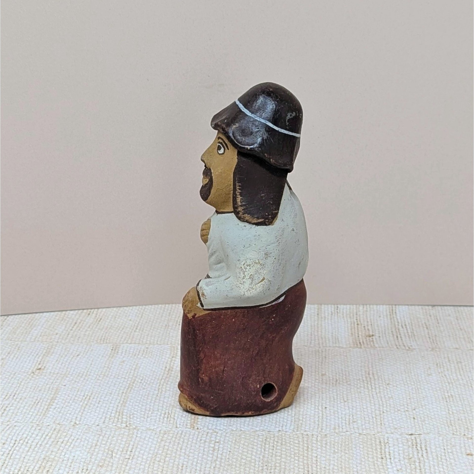 1990s Hand-Painted Clay Man Whistle – Rustic Global Folk Art Ocarina