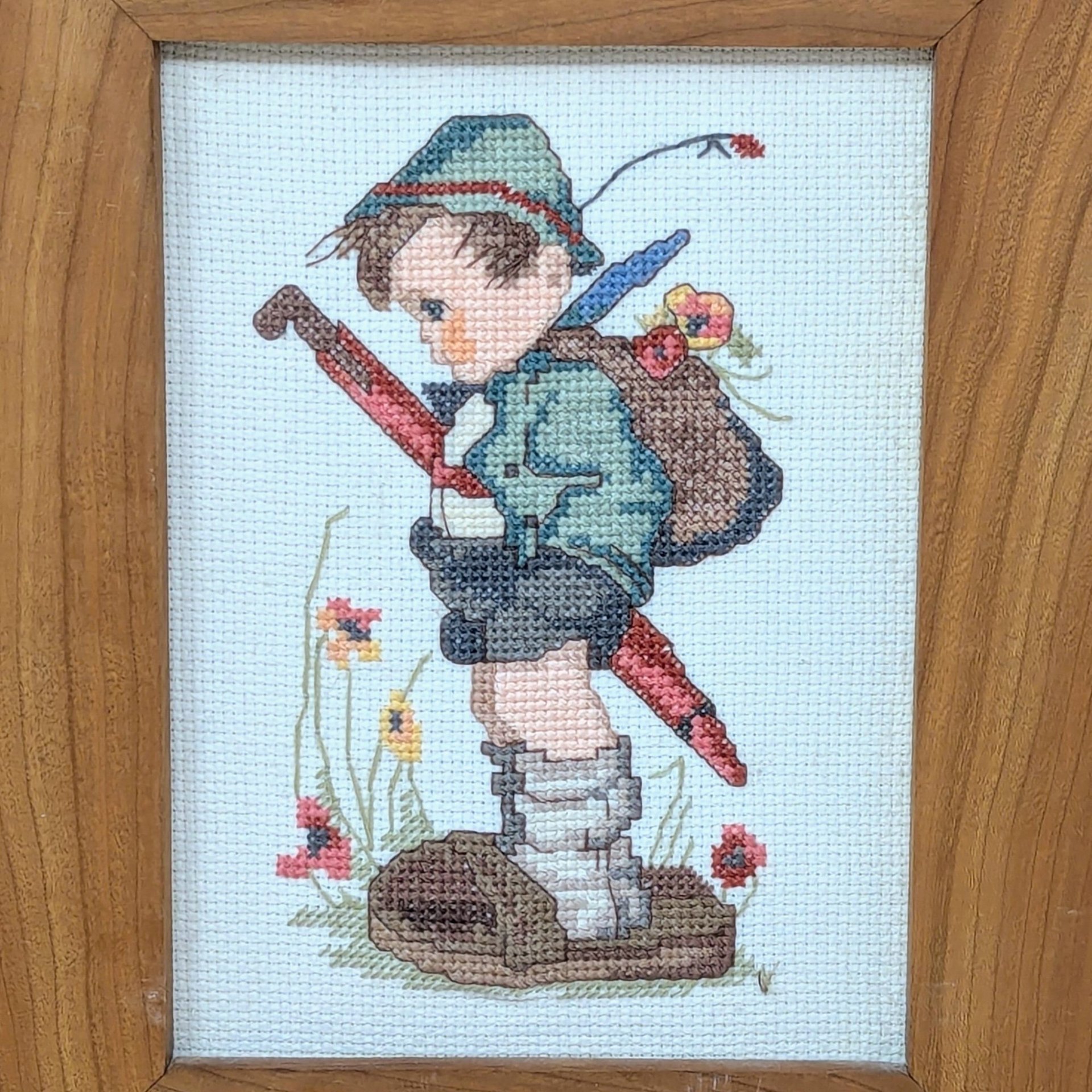 Vintage M.J. Hummel It Looks Like Rain: Framed Cross-stitch