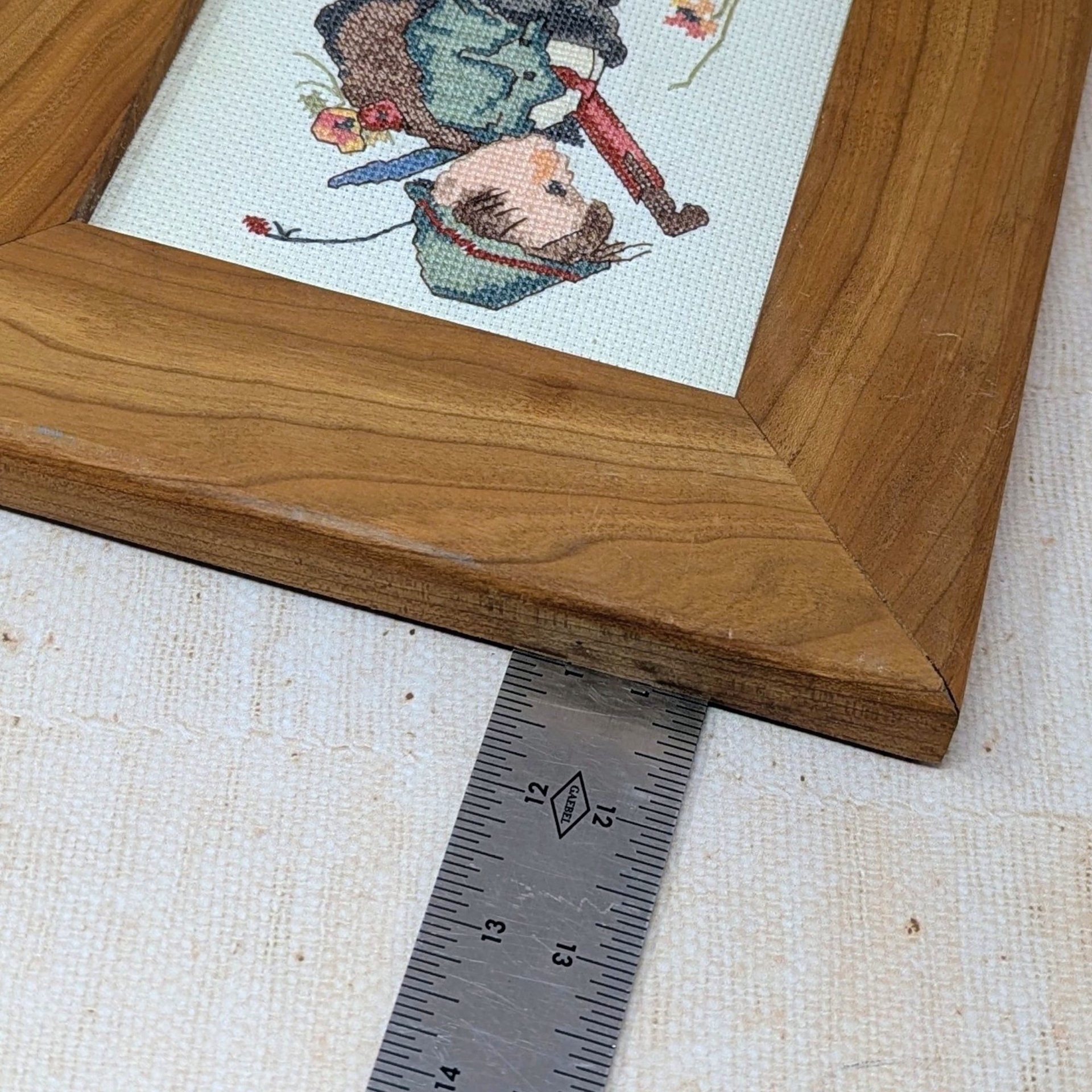 Vintage M.J. Hummel It Looks Like Rain: Framed Cross-stitch