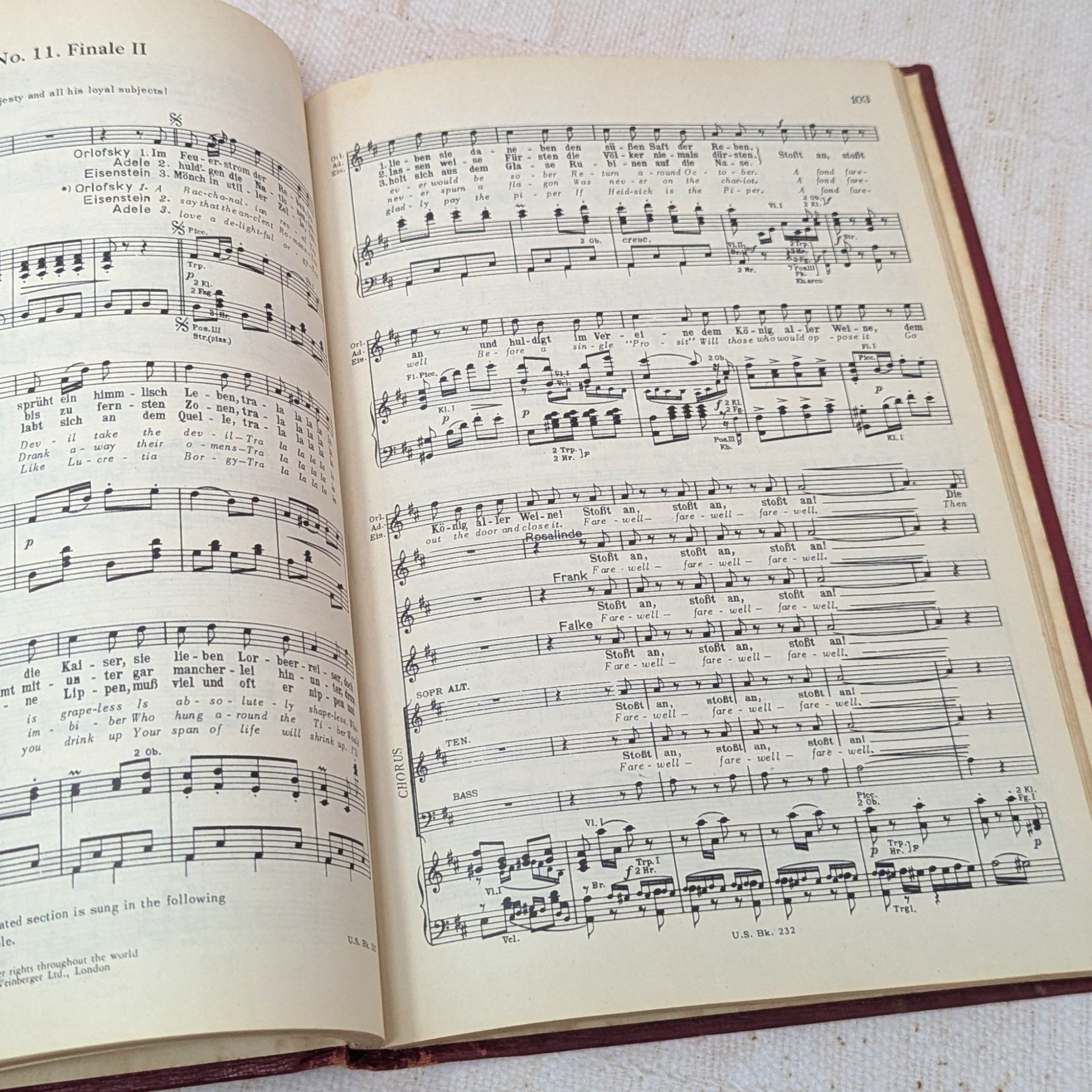 1951 Fledermaus Opera Vocal Score: Johann Strauss Book