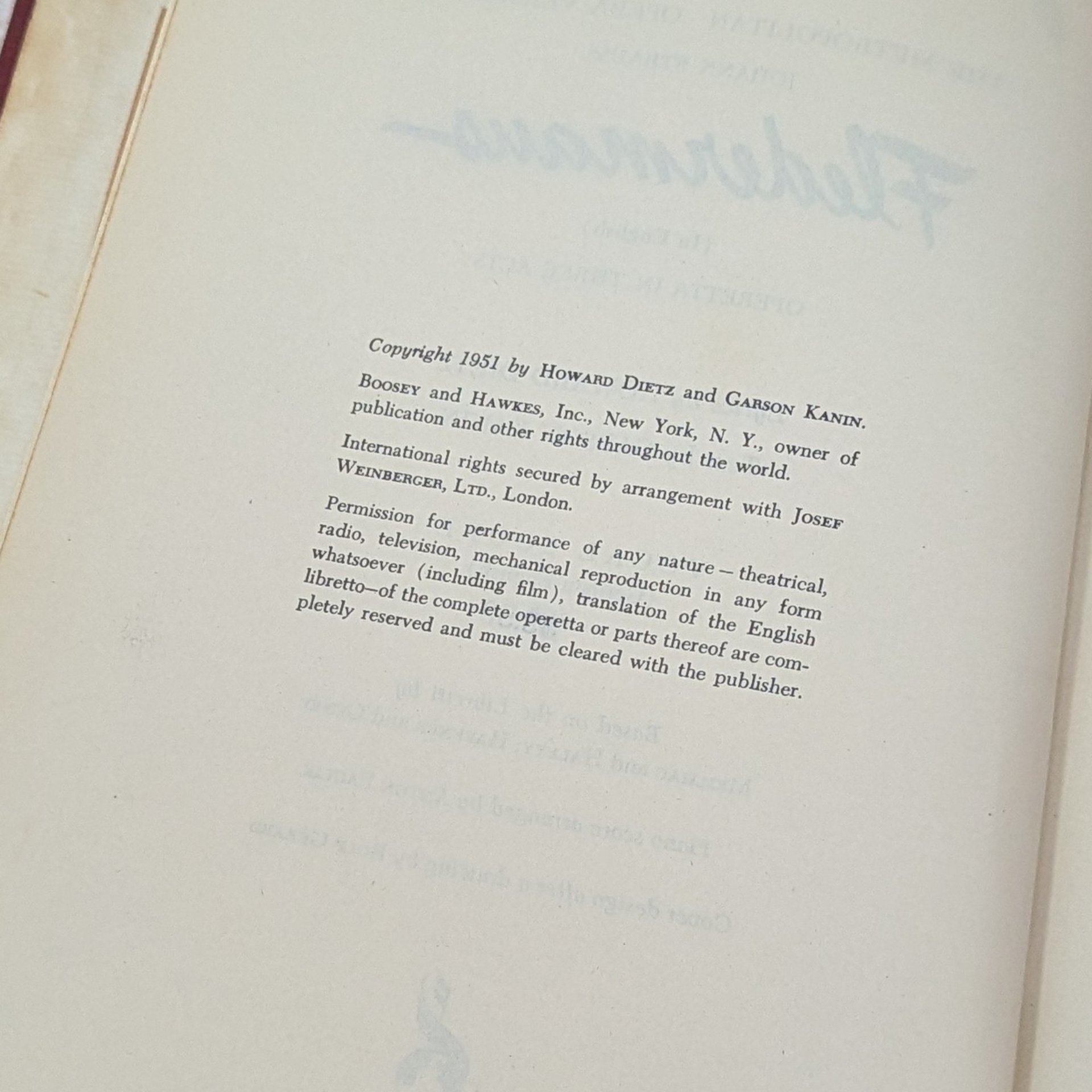 1951 Fledermaus Opera Vocal Score: Johann Strauss Book