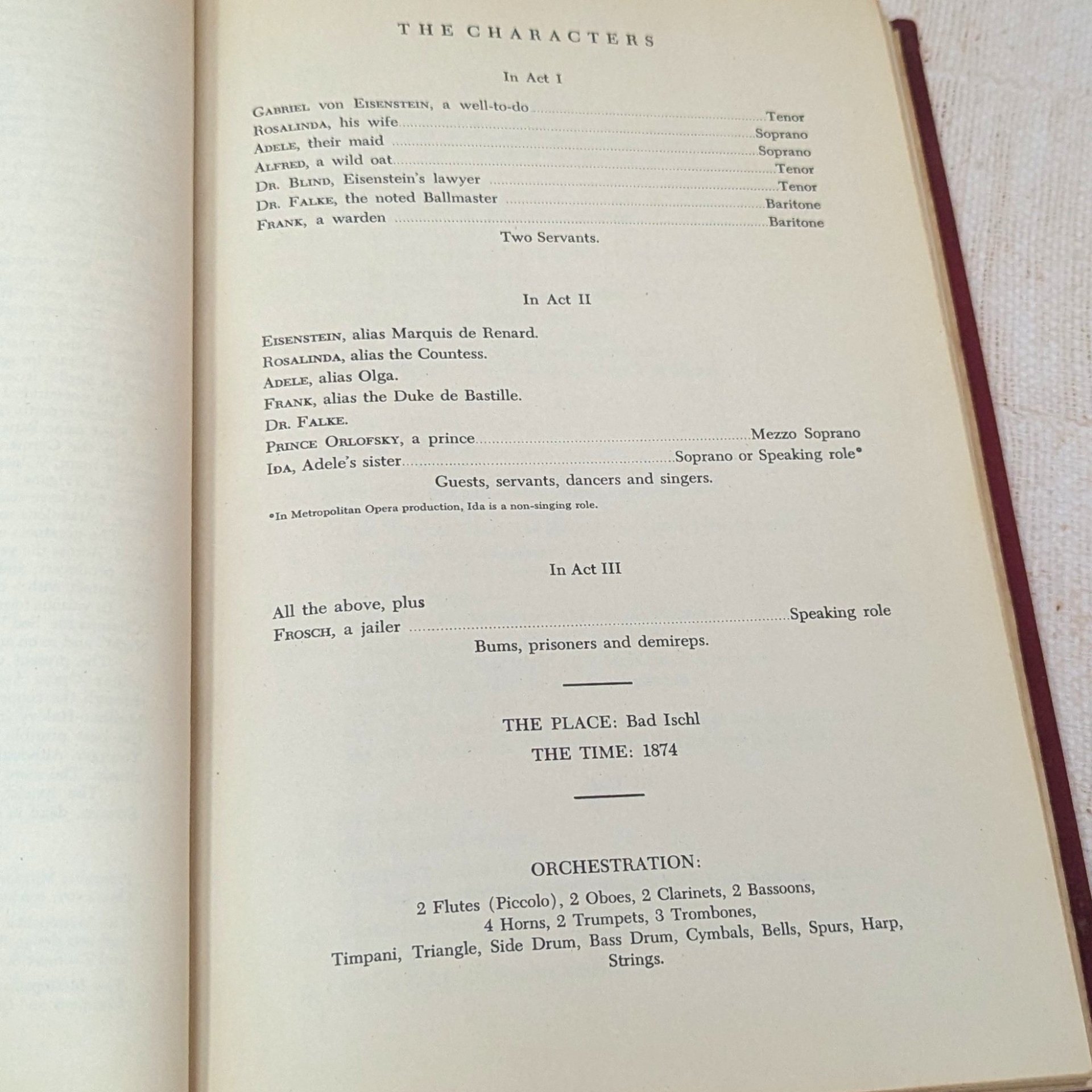 1951 Fledermaus Opera Vocal Score: Johann Strauss Book