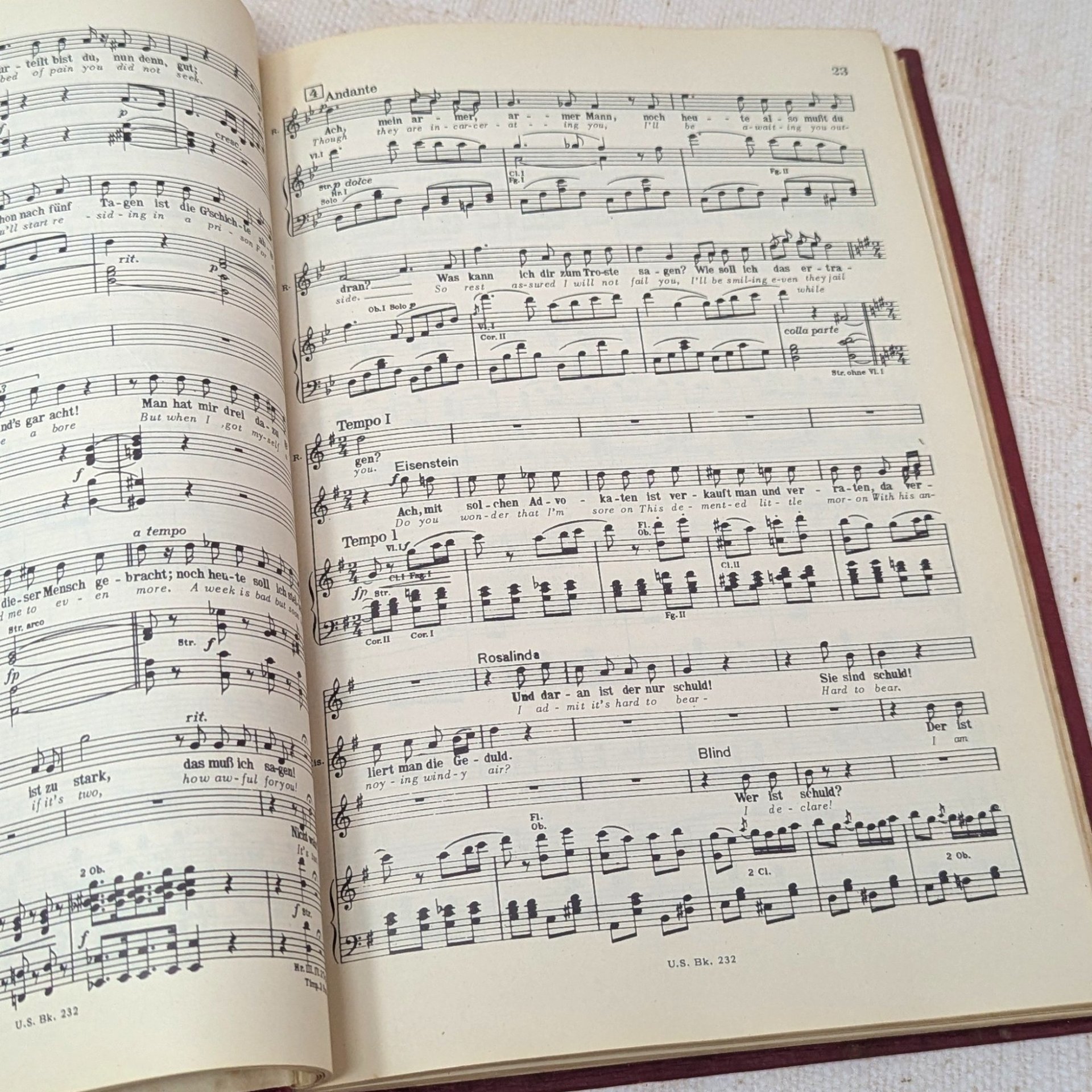 1951 Fledermaus Opera Vocal Score: Johann Strauss Book