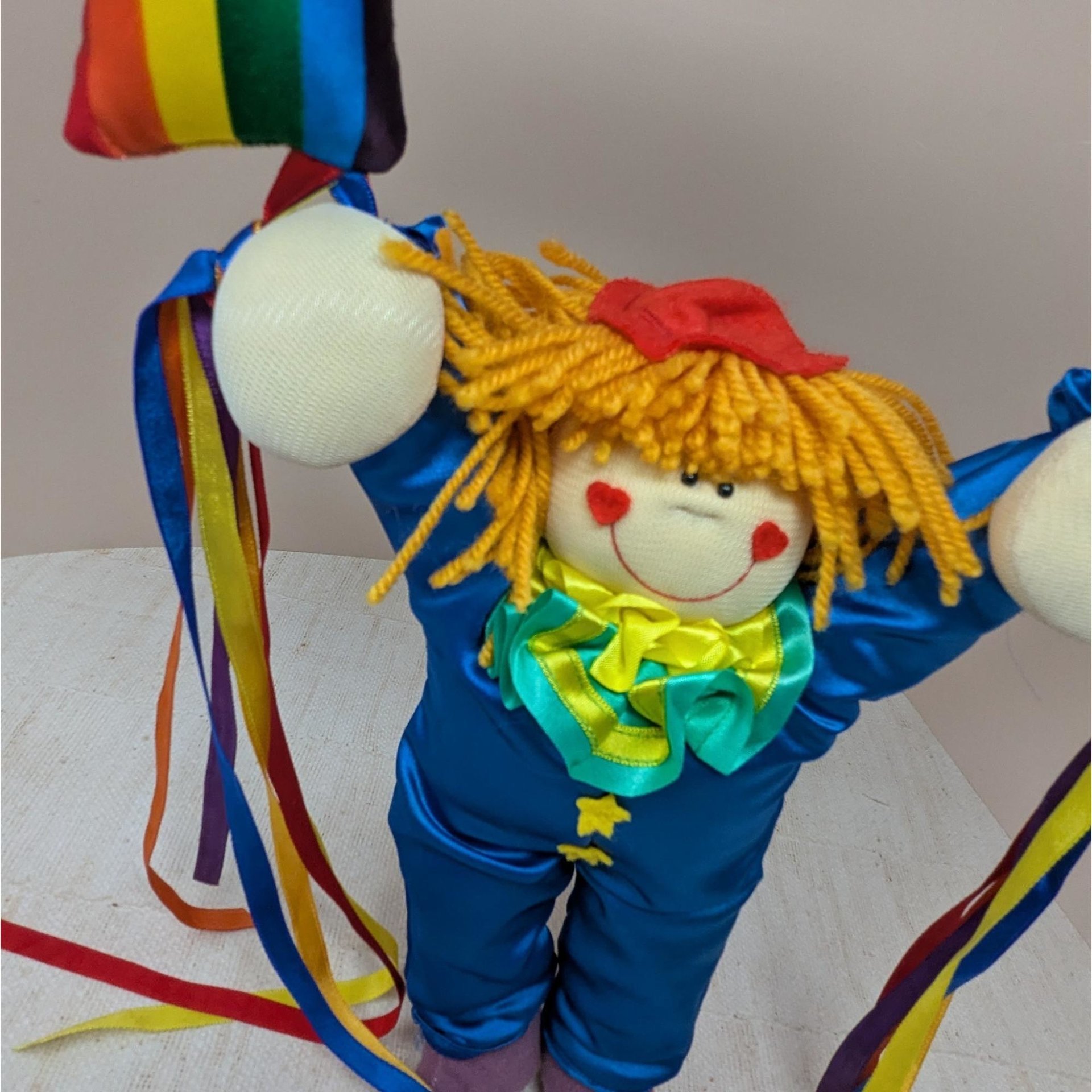 1984 Dakin Plush Clown Hanging – Vintage Rainbow Wall Decor 80s Nursery Art