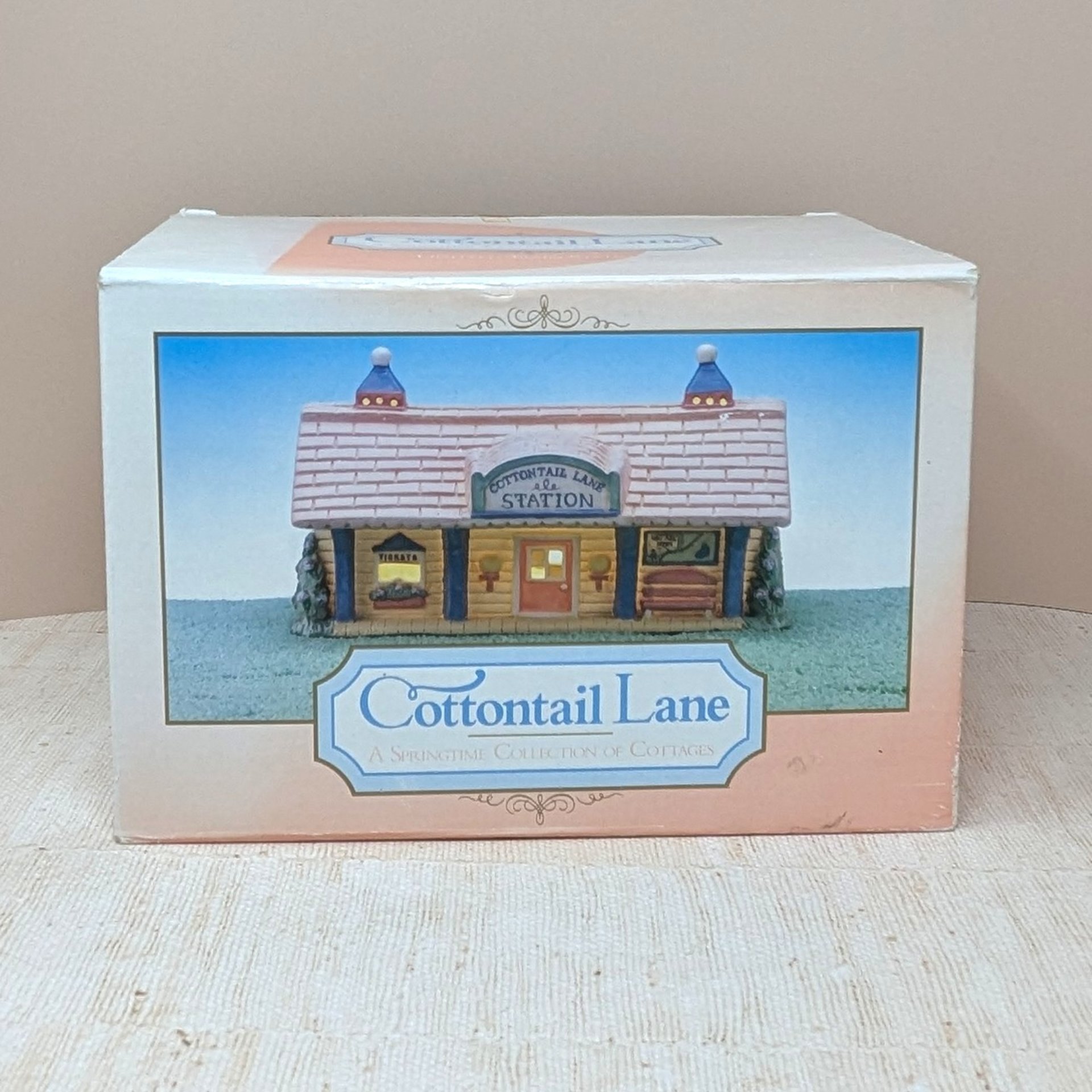 1990s Midwest Cottontail Lane Station – Pastel Easter Village Porcelain Train Depot