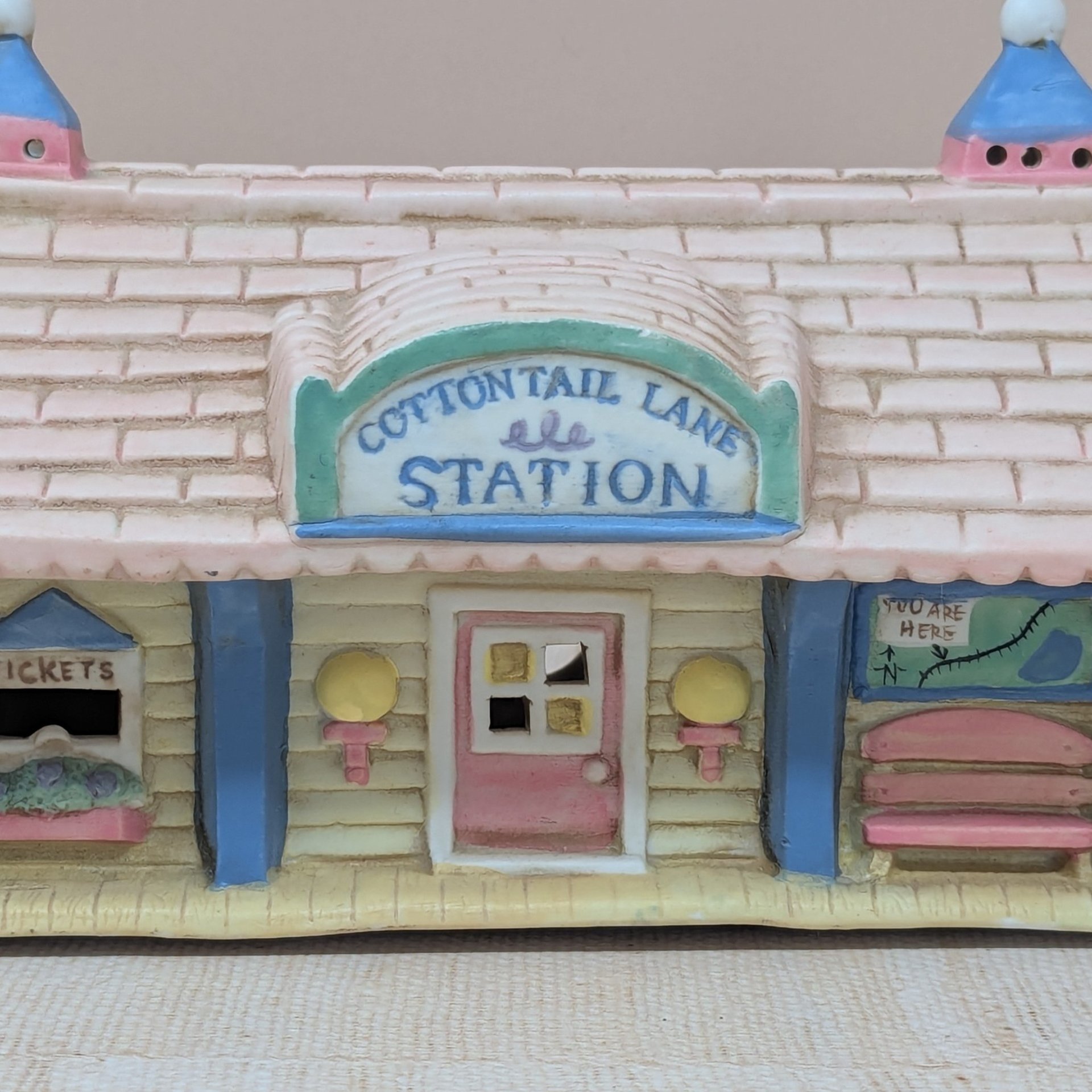 1990s Midwest Cottontail Lane Station – Pastel Easter Village Porcelain Train Depot
