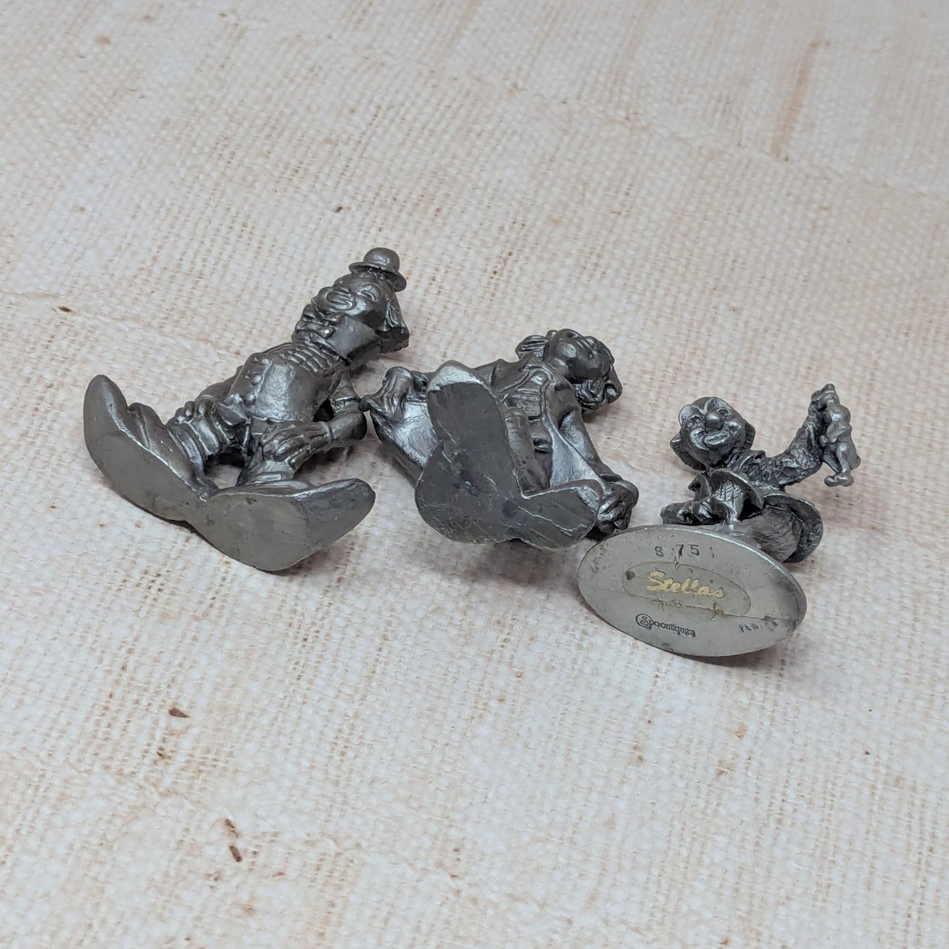 1980s Pewter Clown Figurine Set – Miniature Circus Vibe Curio Shelf Collection