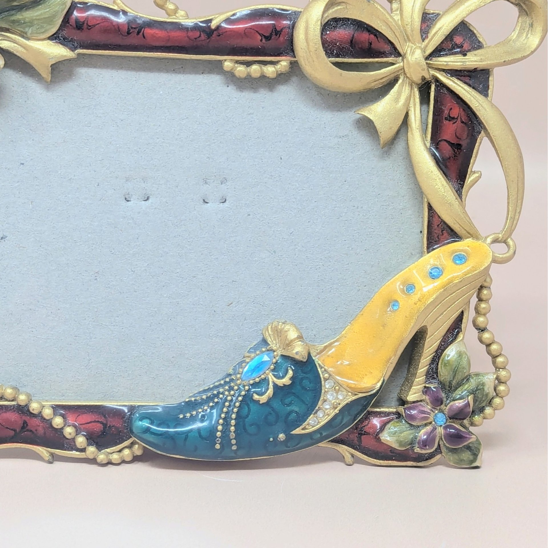 Vintage Jeweled High Heel Enamel Photo Frame 