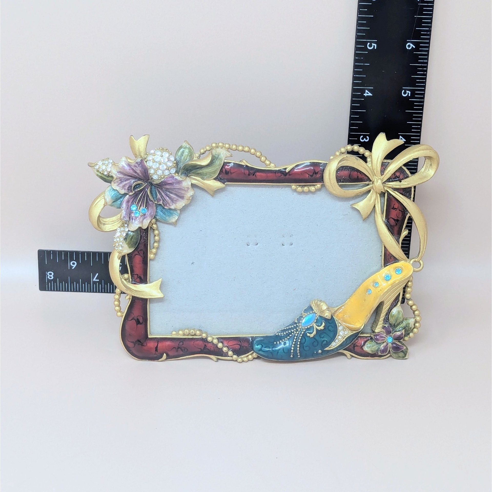 Vintage Jeweled High Heel Enamel Photo Frame 