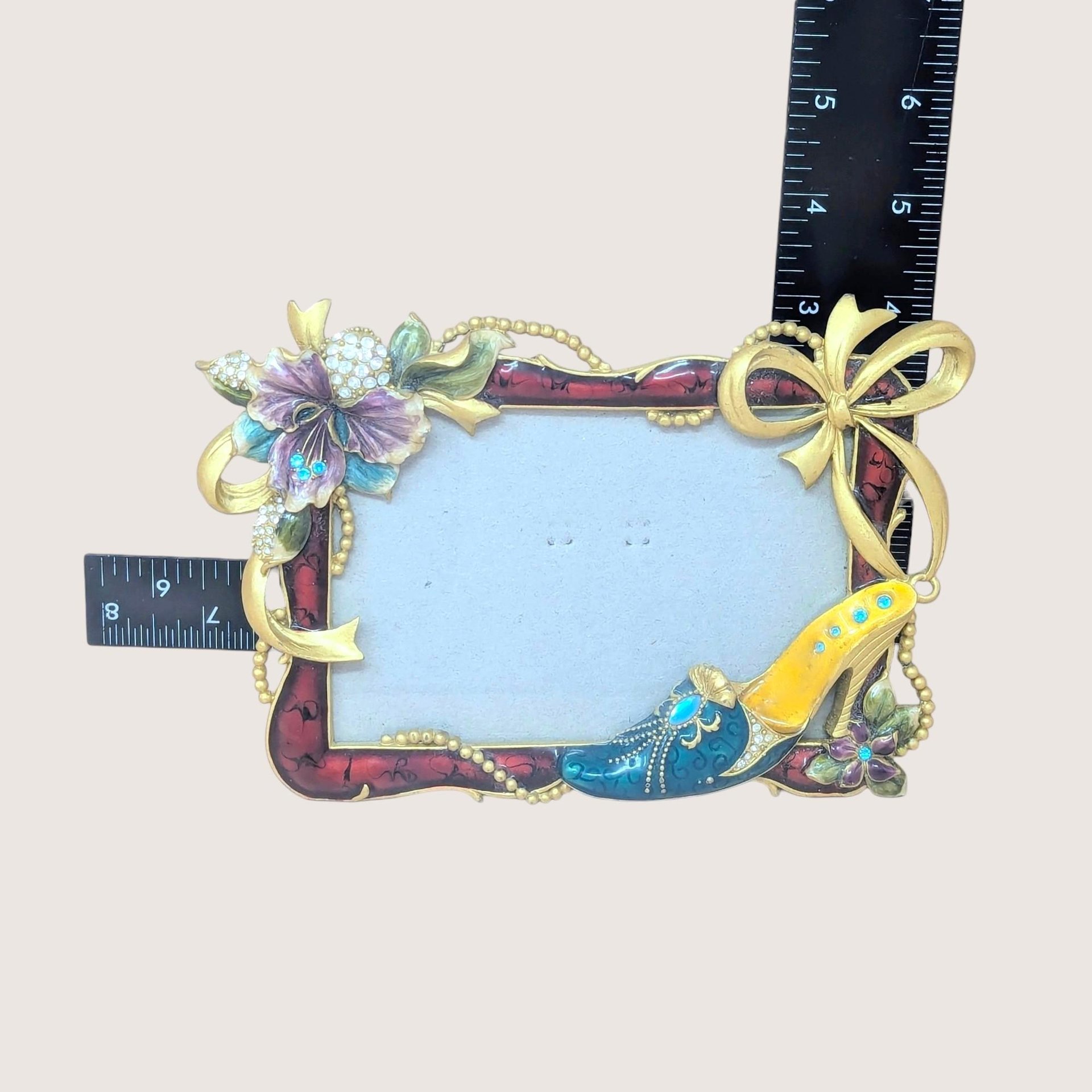 Vintage Jeweled High Heel Enamel Photo Frame 