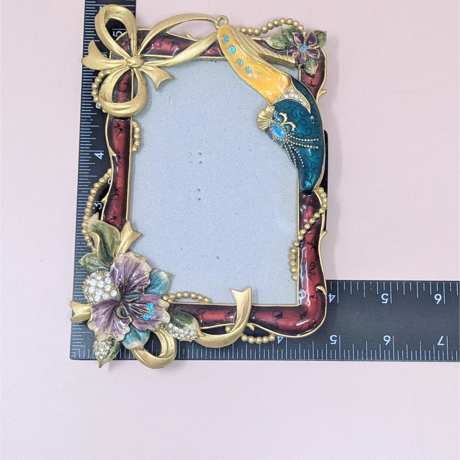 Vintage Jeweled High Heel Enamel Photo Frame 