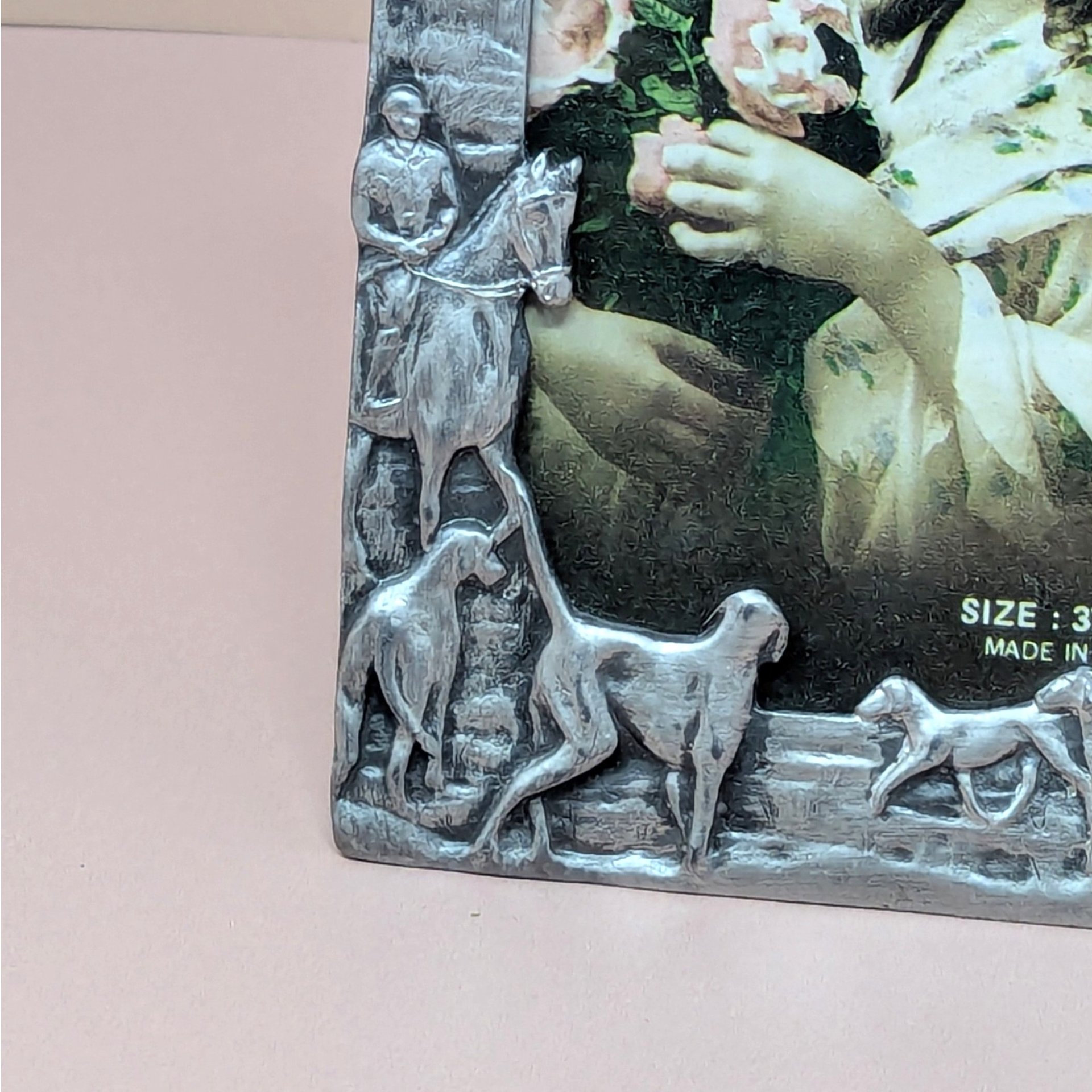 Vintage Equestrian Metal Frame – Fox Hunt & Hounds 3.5x5 Photo Decor