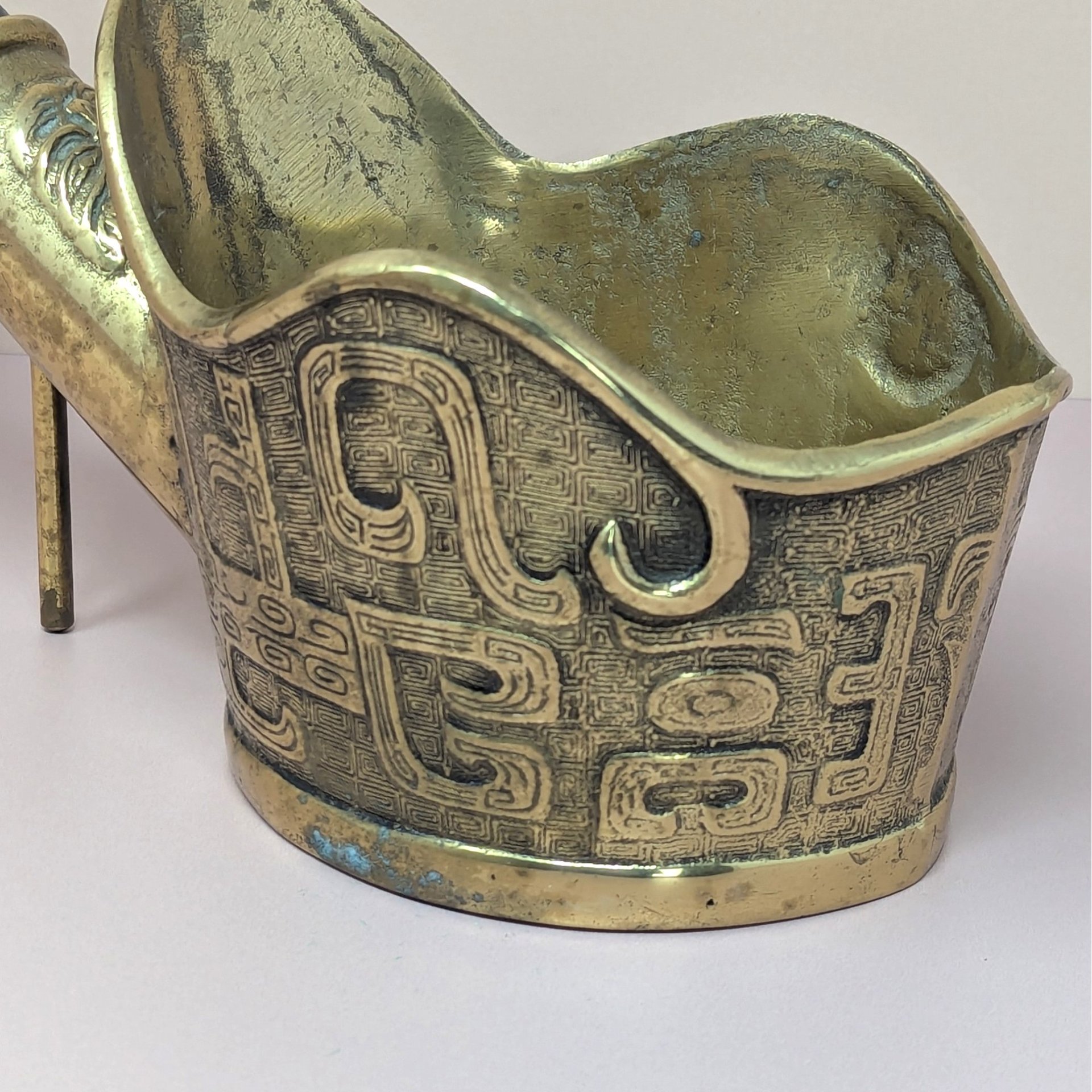 Mid-Century Chinese Brass Silk Iron – Traditional Pan Iron with Wood Handle