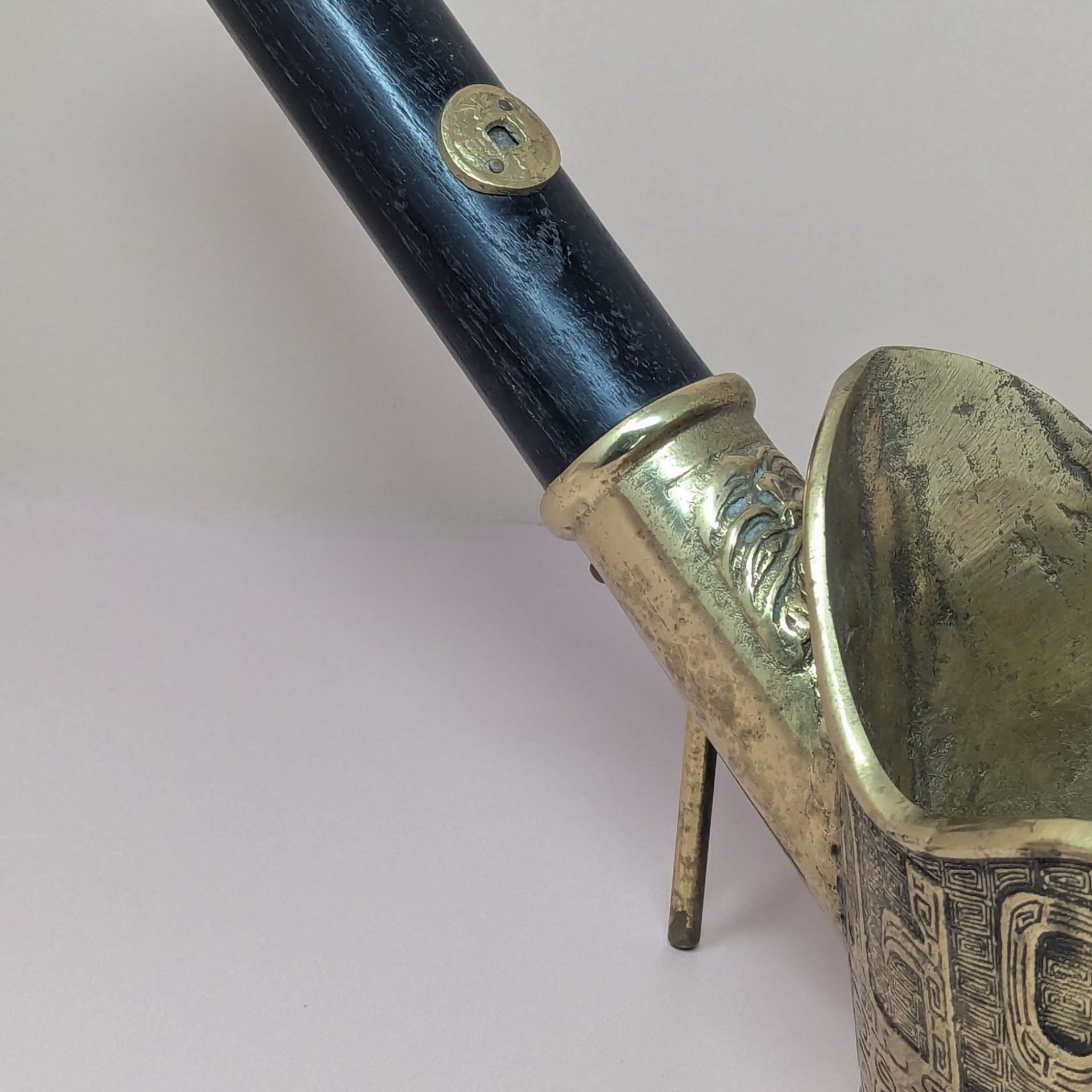 Mid-Century Chinese Brass Silk Iron – Traditional Pan Iron with Wood Handle