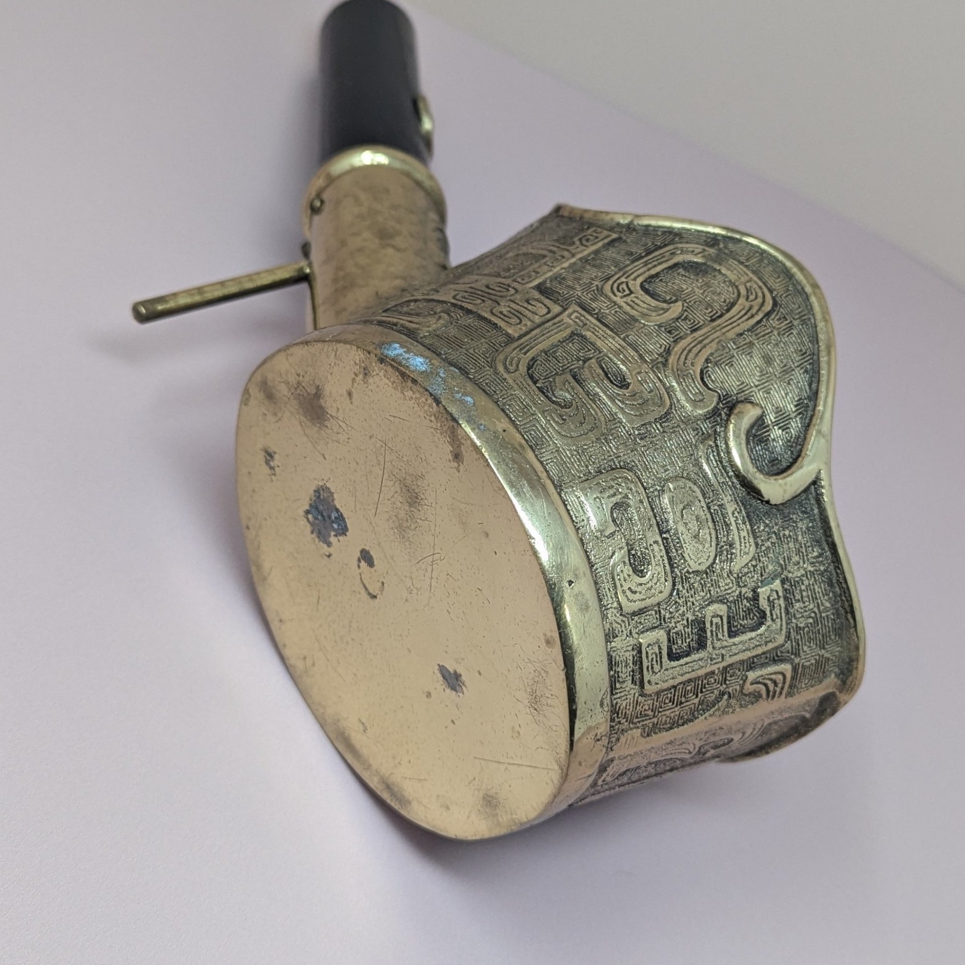 Mid-Century Chinese Brass Silk Iron – Traditional Pan Iron with Wood Handle