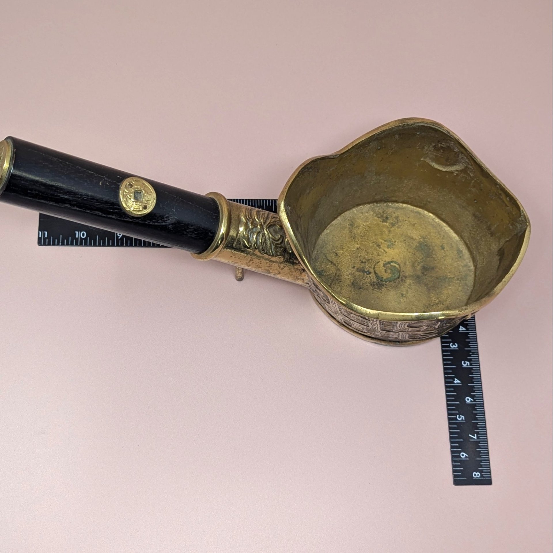 Mid-Century Chinese Brass Silk Iron – Traditional Pan Iron with Wood Handle