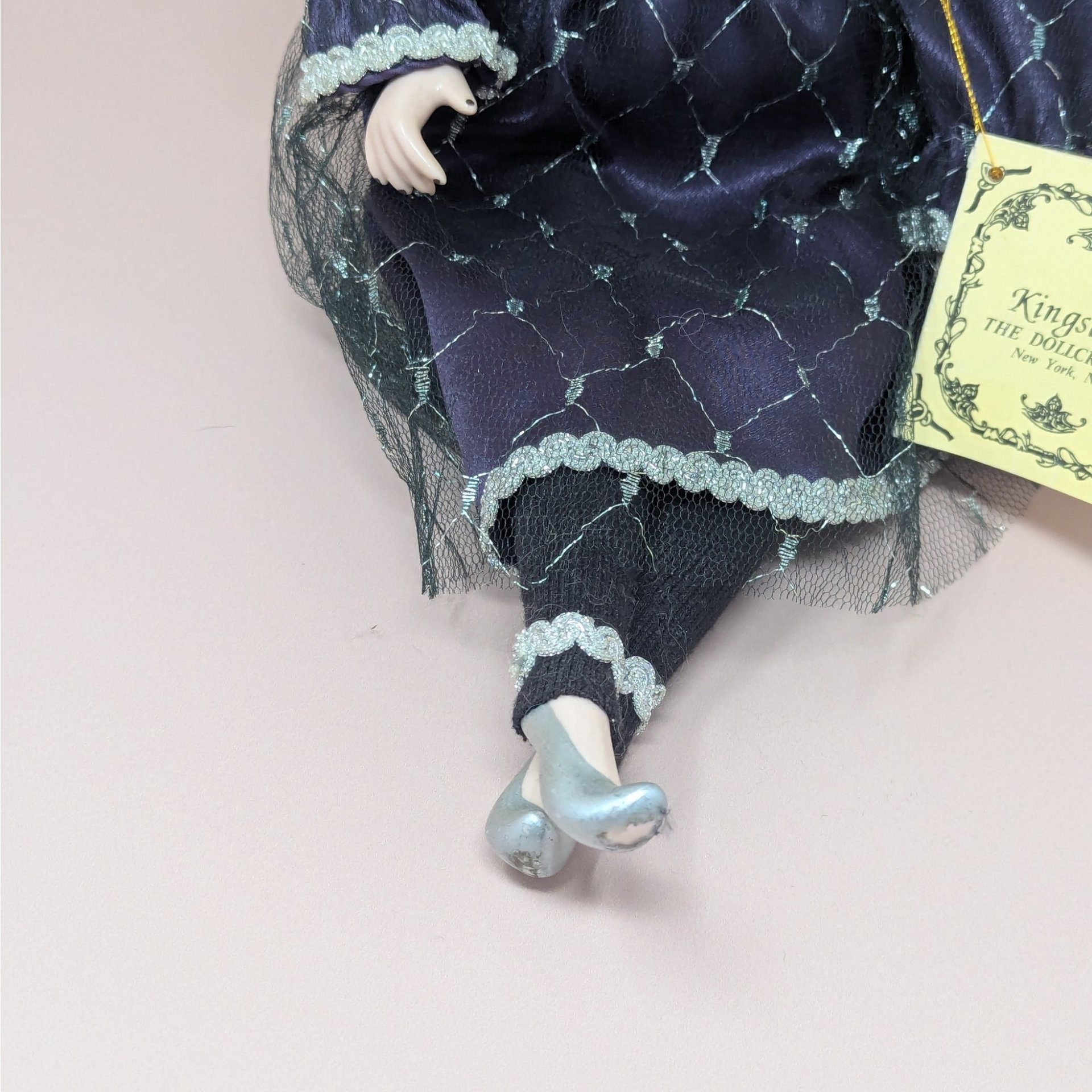 Vintage Kingstate Porcelain Harlequin – Purple & Silver Jester Doll
