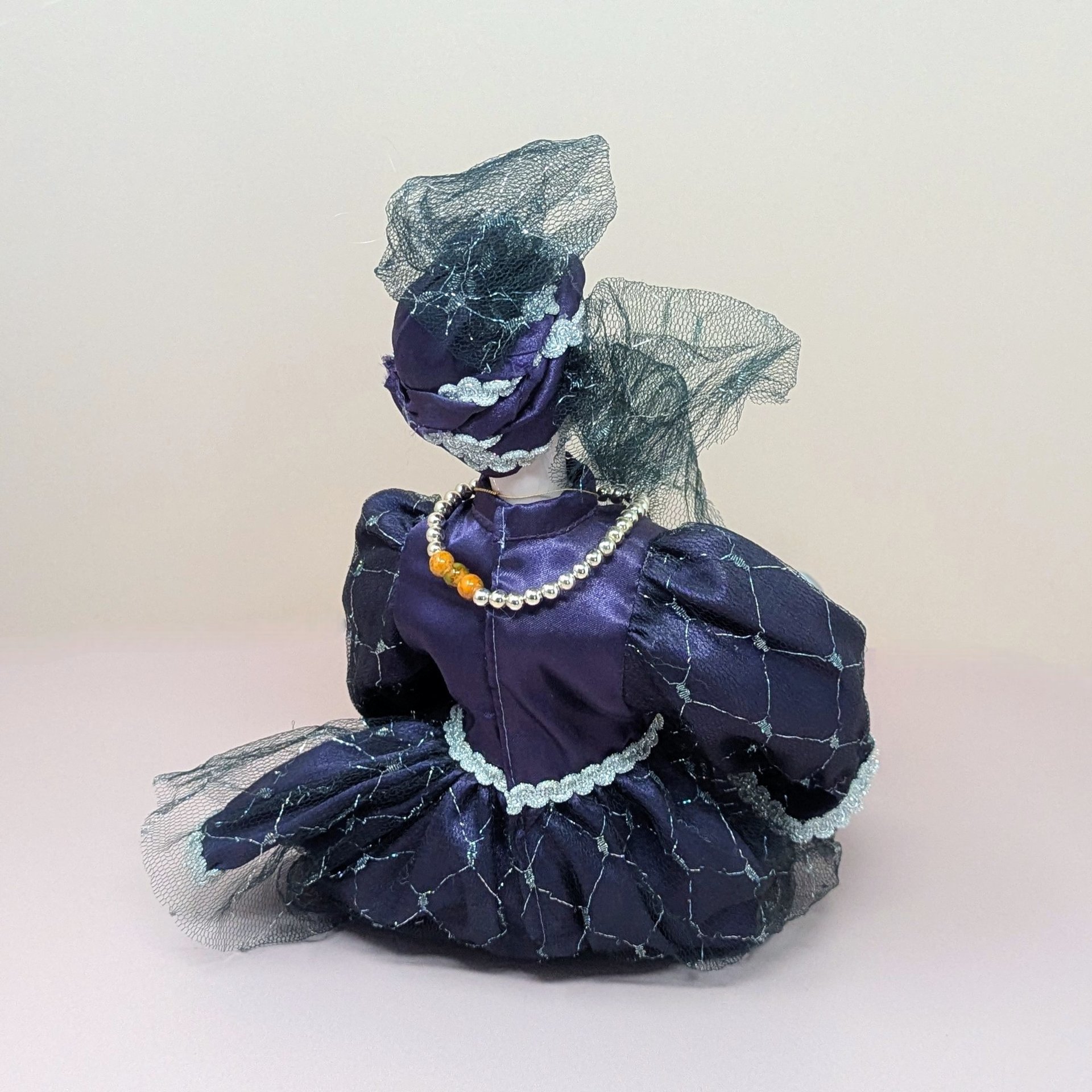 Vintage Kingstate Porcelain Harlequin – Purple & Silver Jester Doll