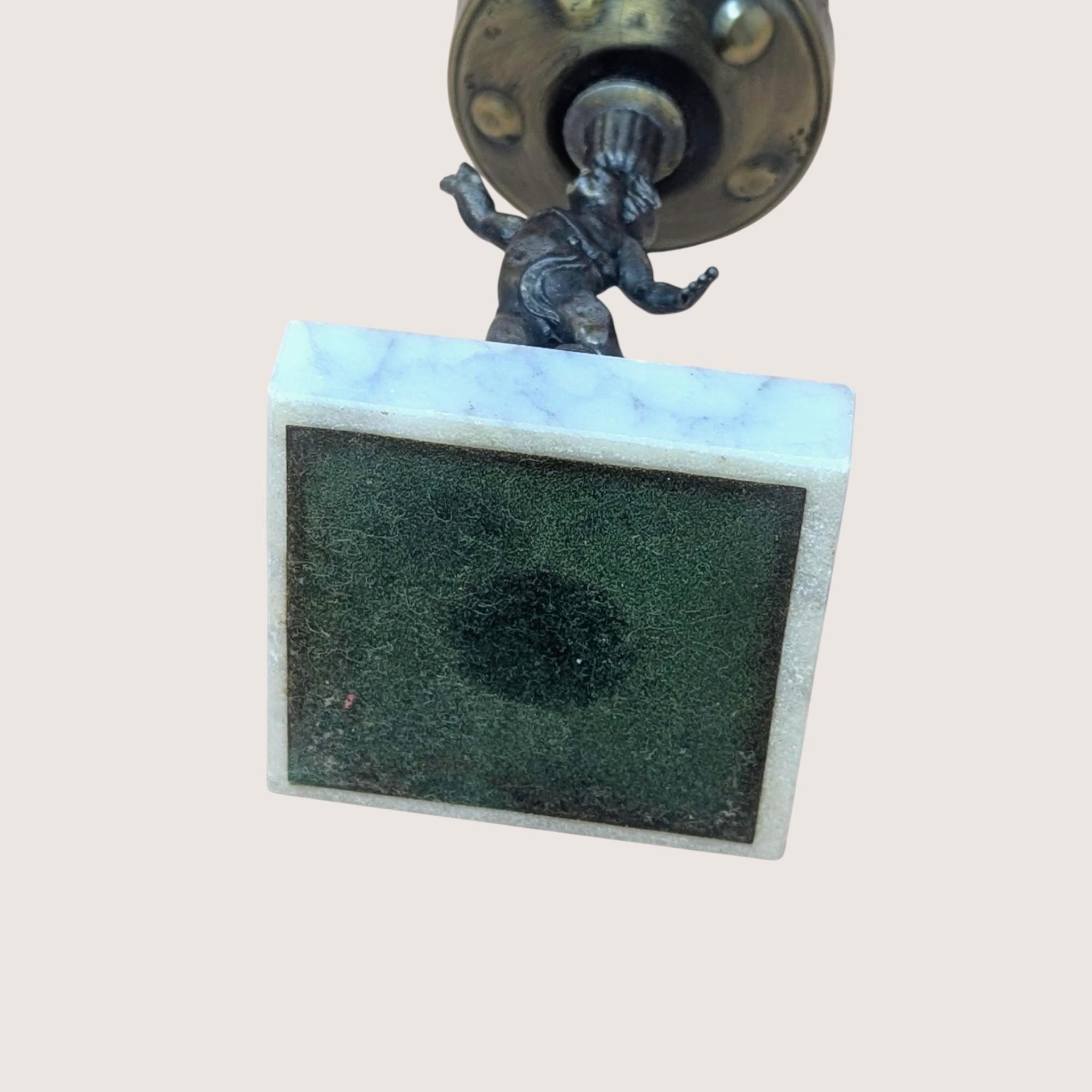 Vintage Cherub Candle Holder: Brass and Marble Amber Glass Votive