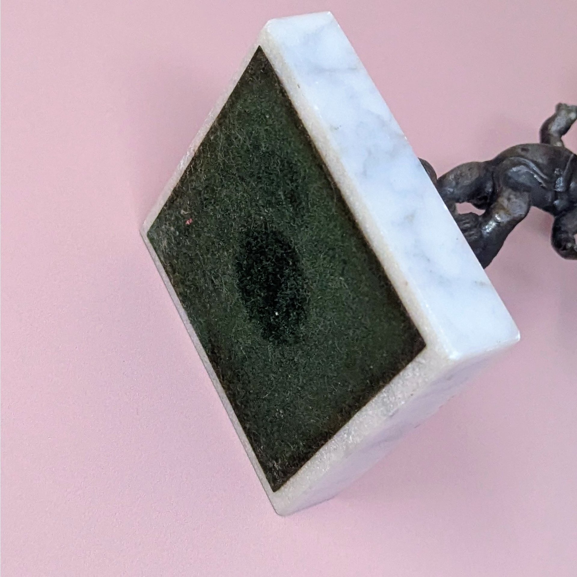 Vintage Hollywood Regency Cherub – Marble & Amber Glass Figural Candle Holder