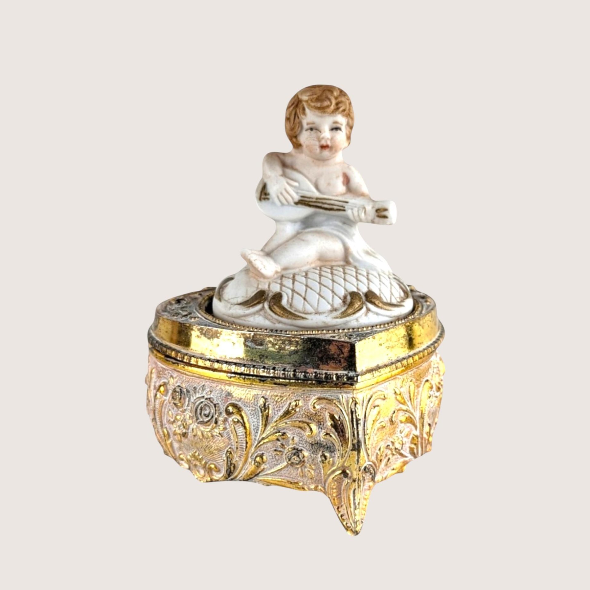 1970s Hollywood Regency Cherub Trinket Box 