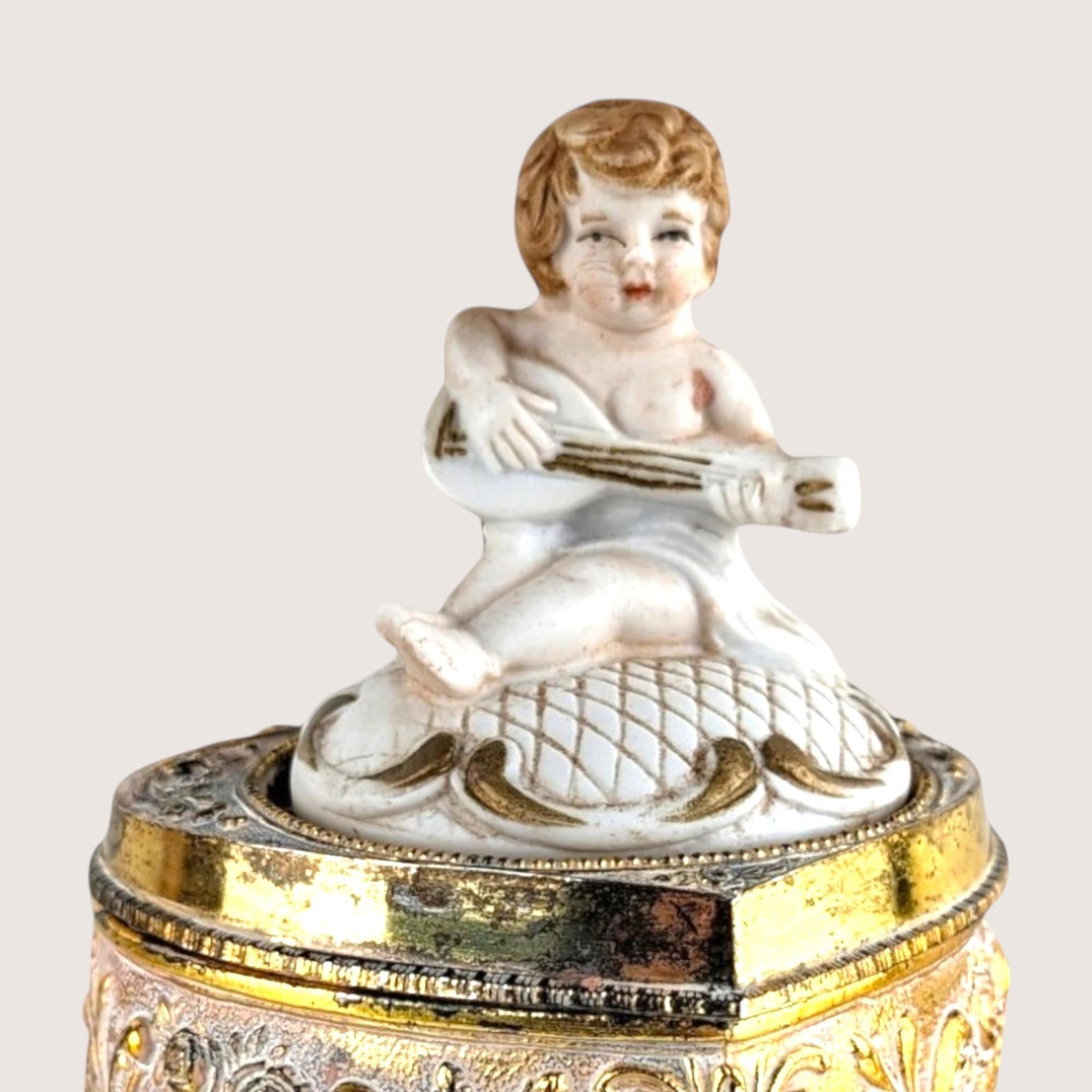 1970s Hollywood Regency Cherub Trinket Box 