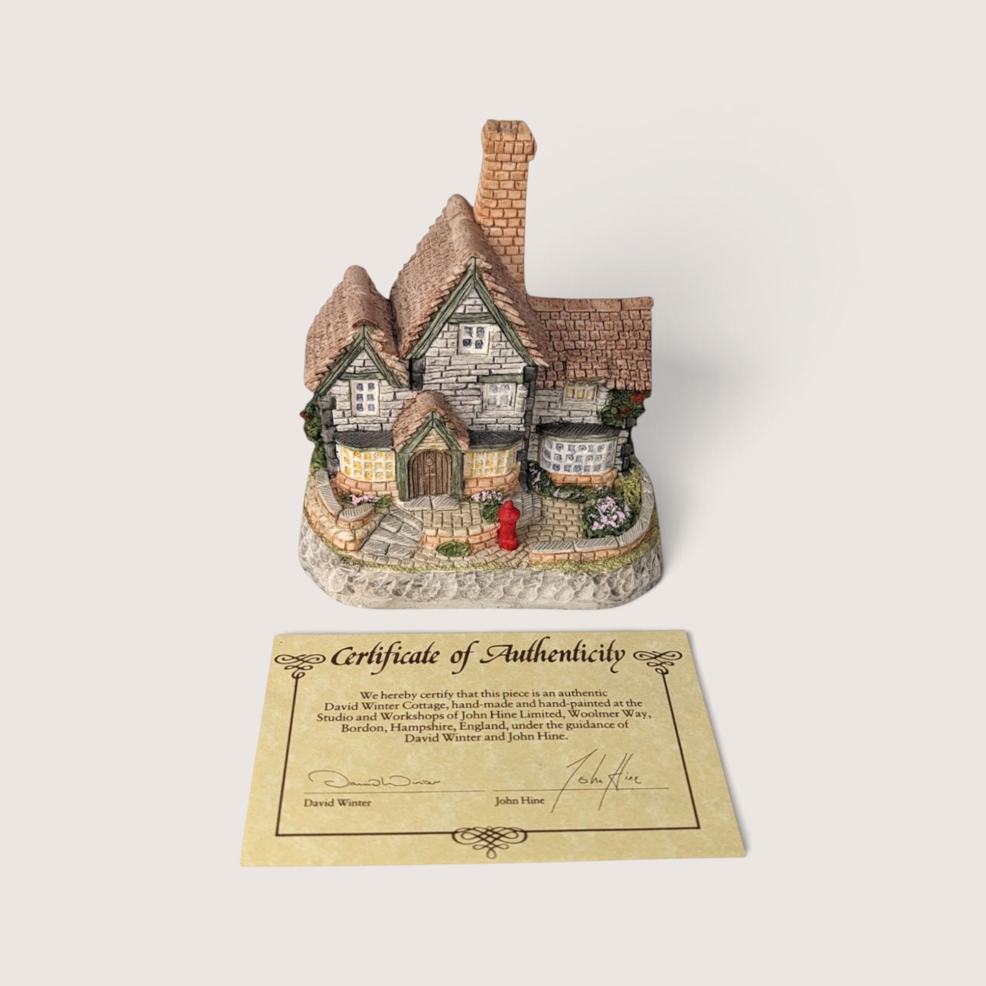Signed Vintage David Winter Cottage: The Post Office Miniature Sculpture