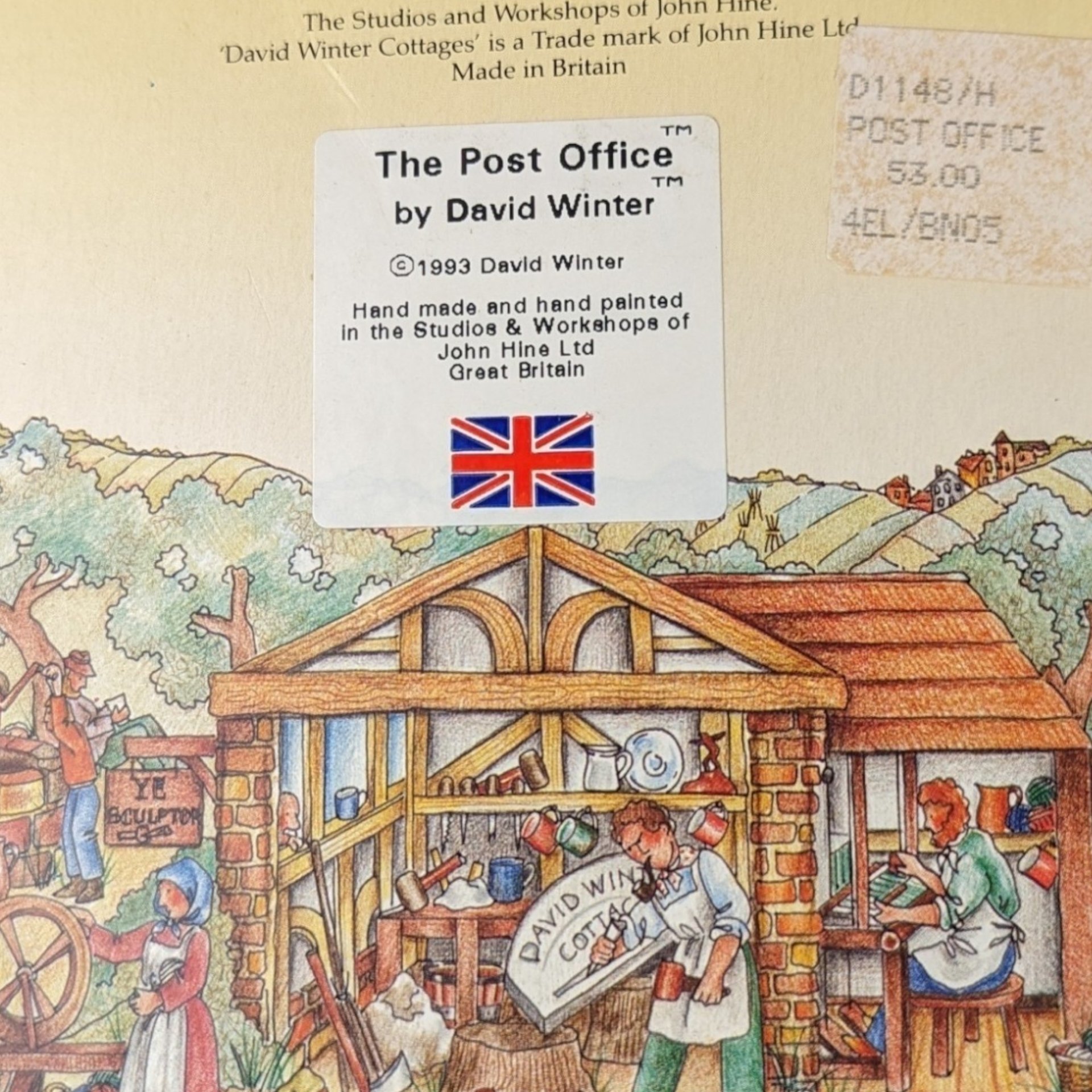 Signed Vintage David Winter Cottage: The Post Office Miniature Sculpture