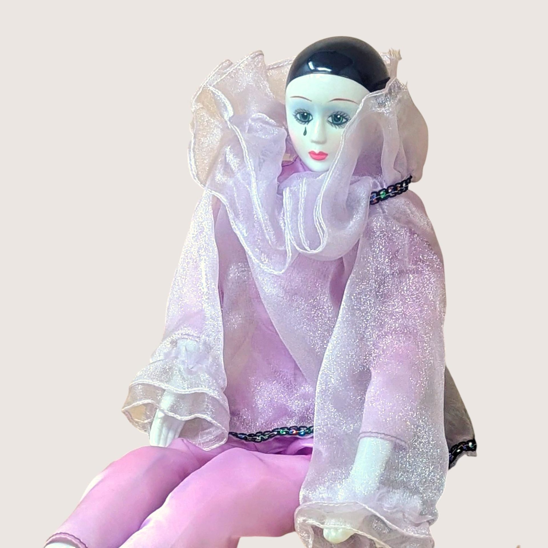 1980s Pink Pierrot Porcelain Clown Doll