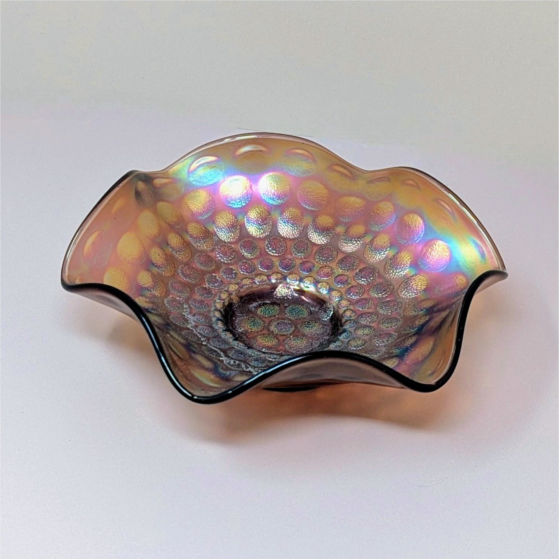 1940 Fenton Coin Dot Bowl – 1940s Iridescent Period Artifact