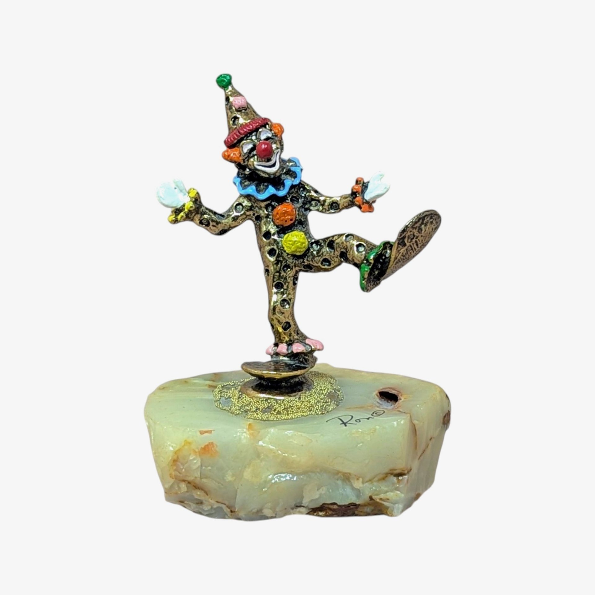 Vintage Ron Lee Dancing Pinky Clown: 24K Gold Plate & Marble