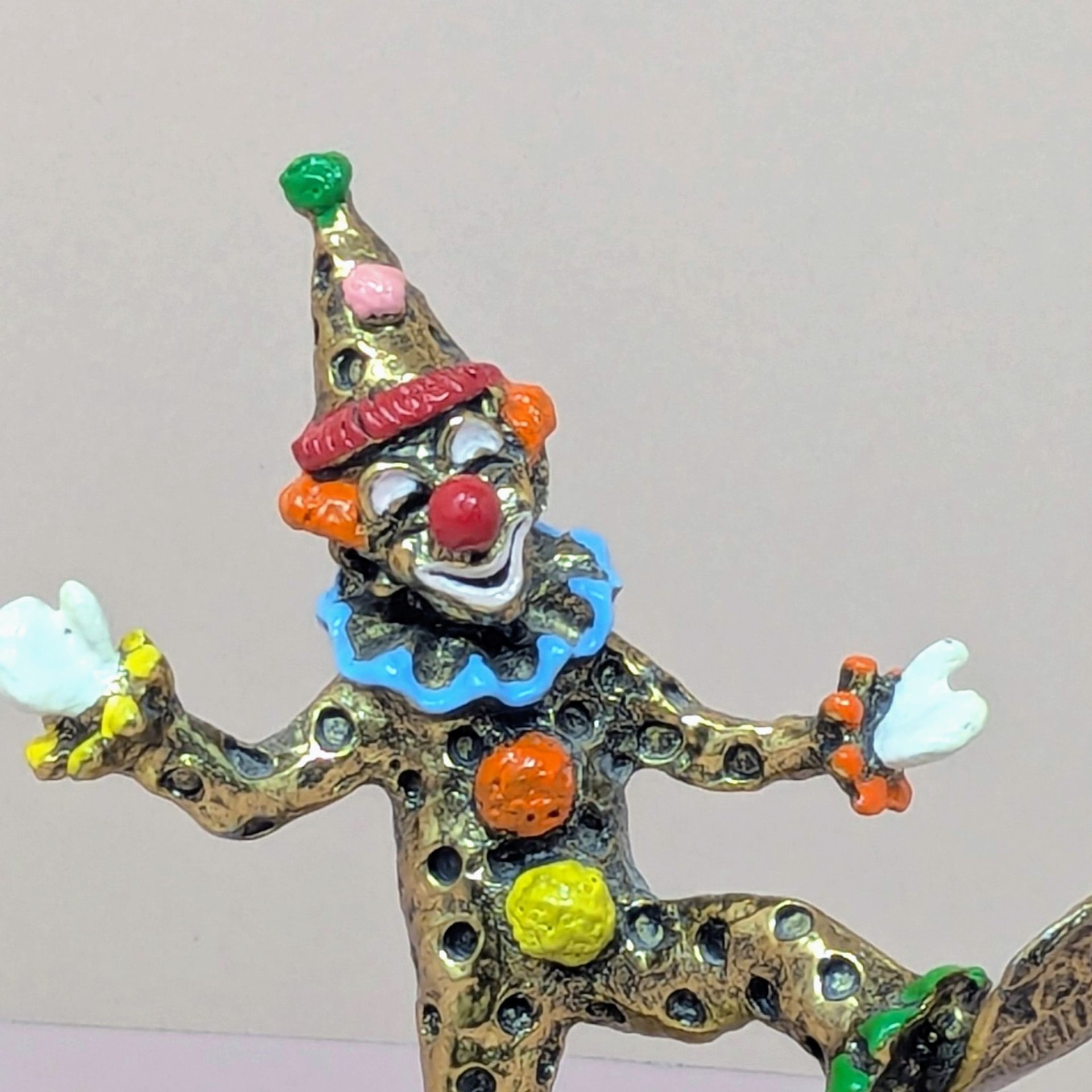 Vintage Ron Lee Dancing Pinky Clown: 24K Gold Plate & Marble