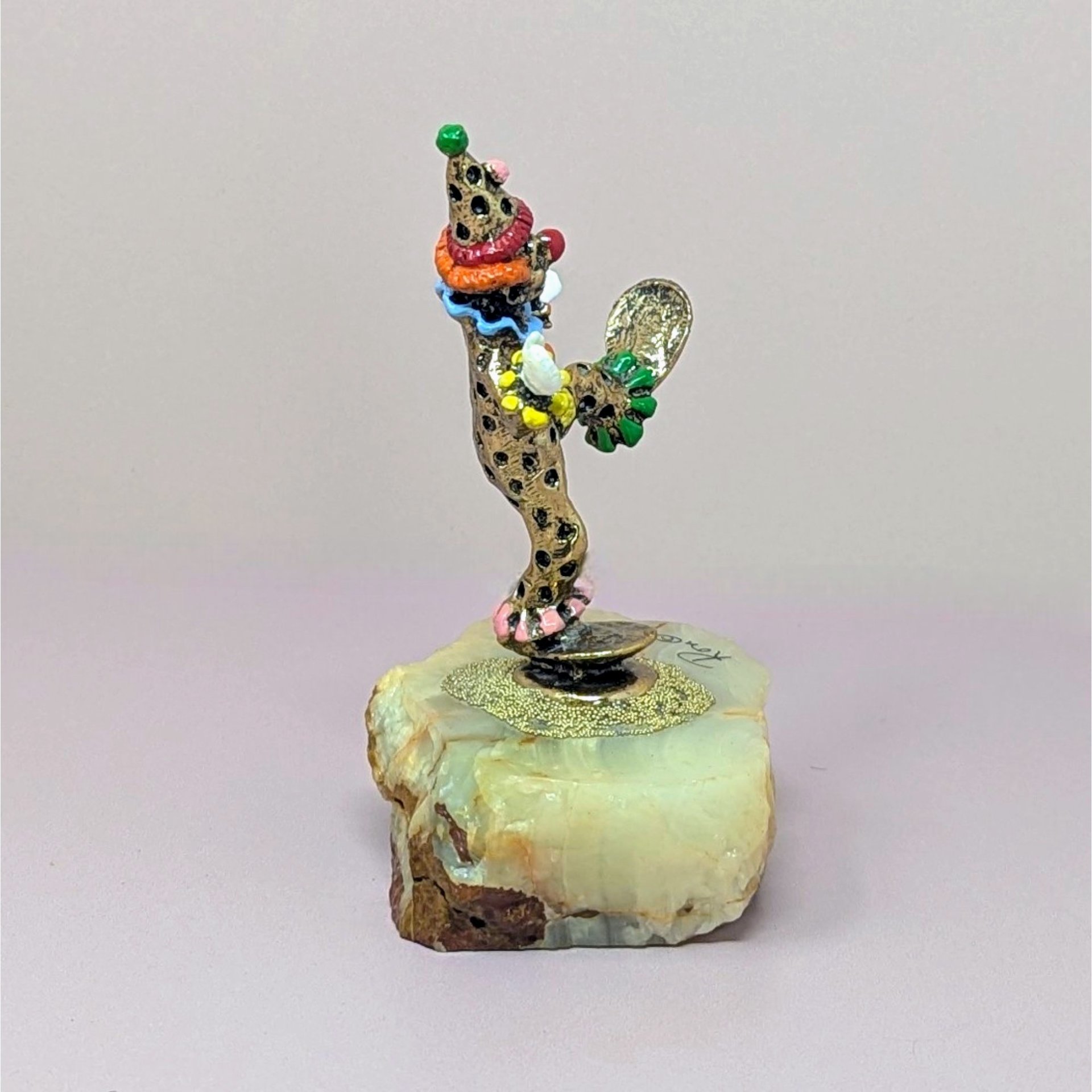 Vintage Ron Lee Dancing Pinky Clown: 24K Gold Plate & Marble