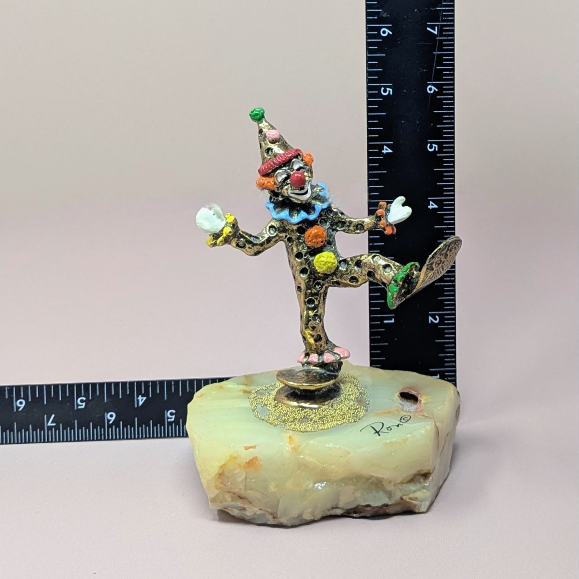 Vintage Ron Lee Dancing Pinky Clown: 24K Gold Plate & Marble