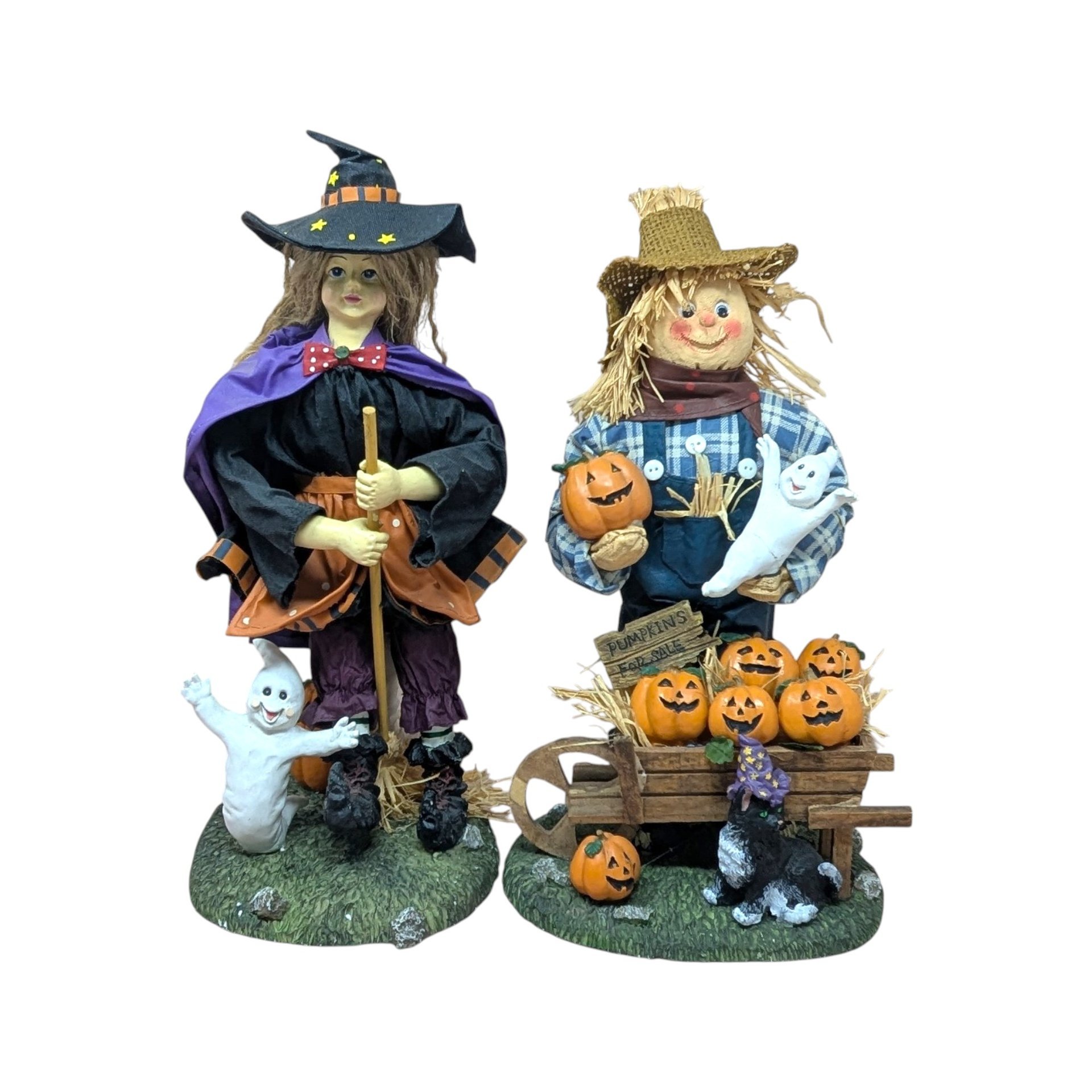 1996 Halloween Pair – 1990s Fabric Mache Autumn Decor