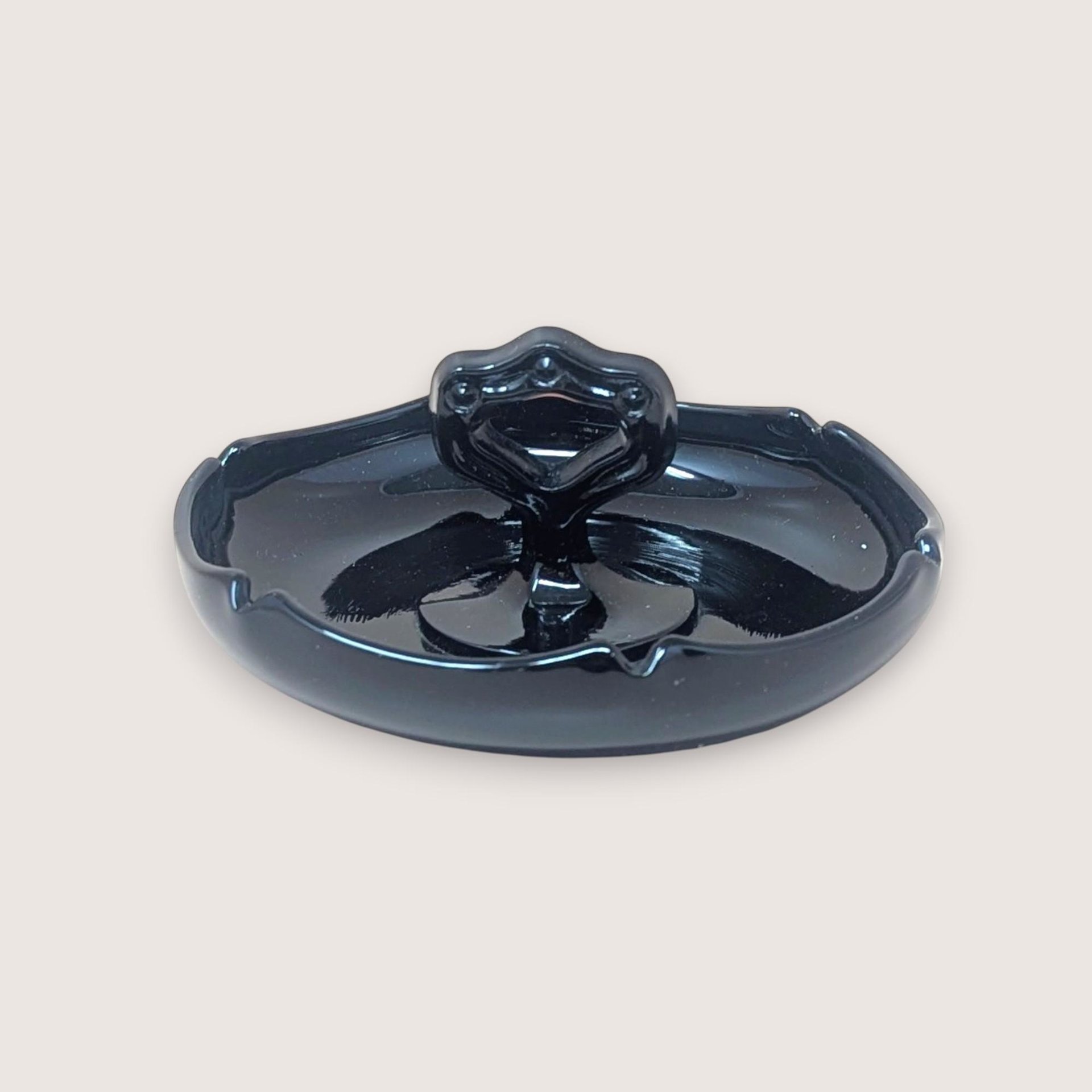 1930s Ornate Handled Black Glass Dish