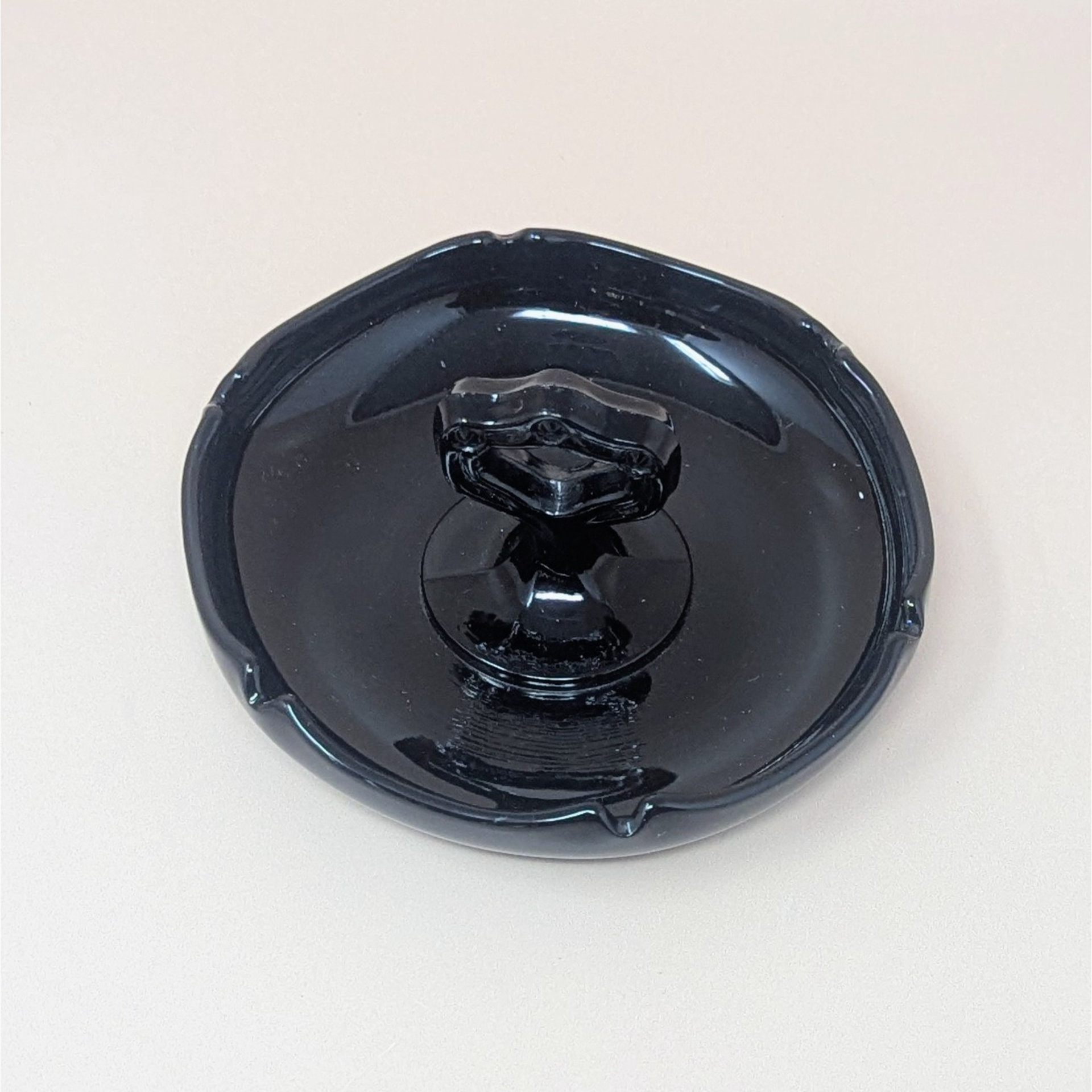 930s Unmarked Ornate Handled Dish – Art Deco Black Amethyst Glass Vanity Tray