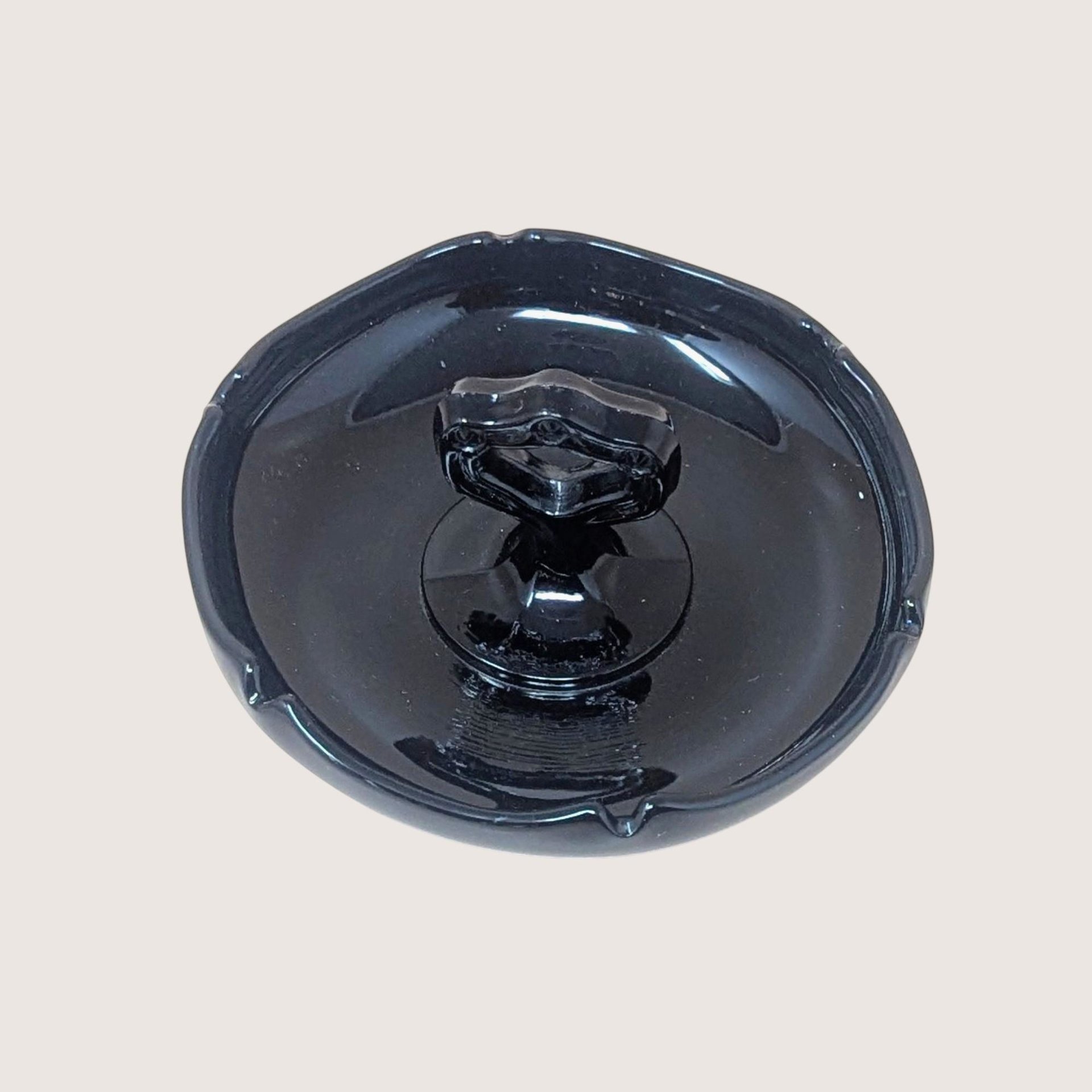 1930s Ornate Handled Black Glass Dish