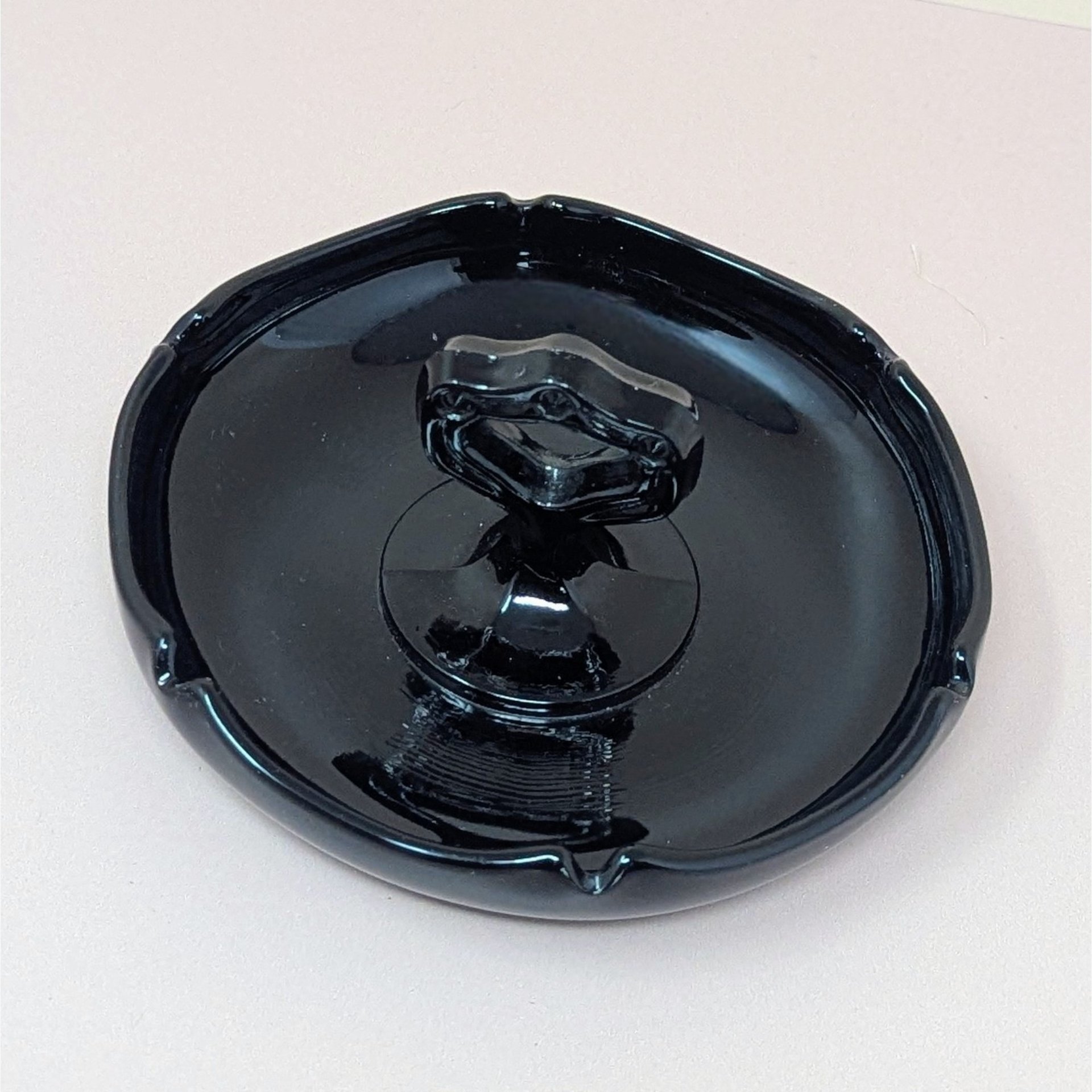 930s Unmarked Ornate Handled Dish – Art Deco Black Amethyst Glass Vanity Tray
