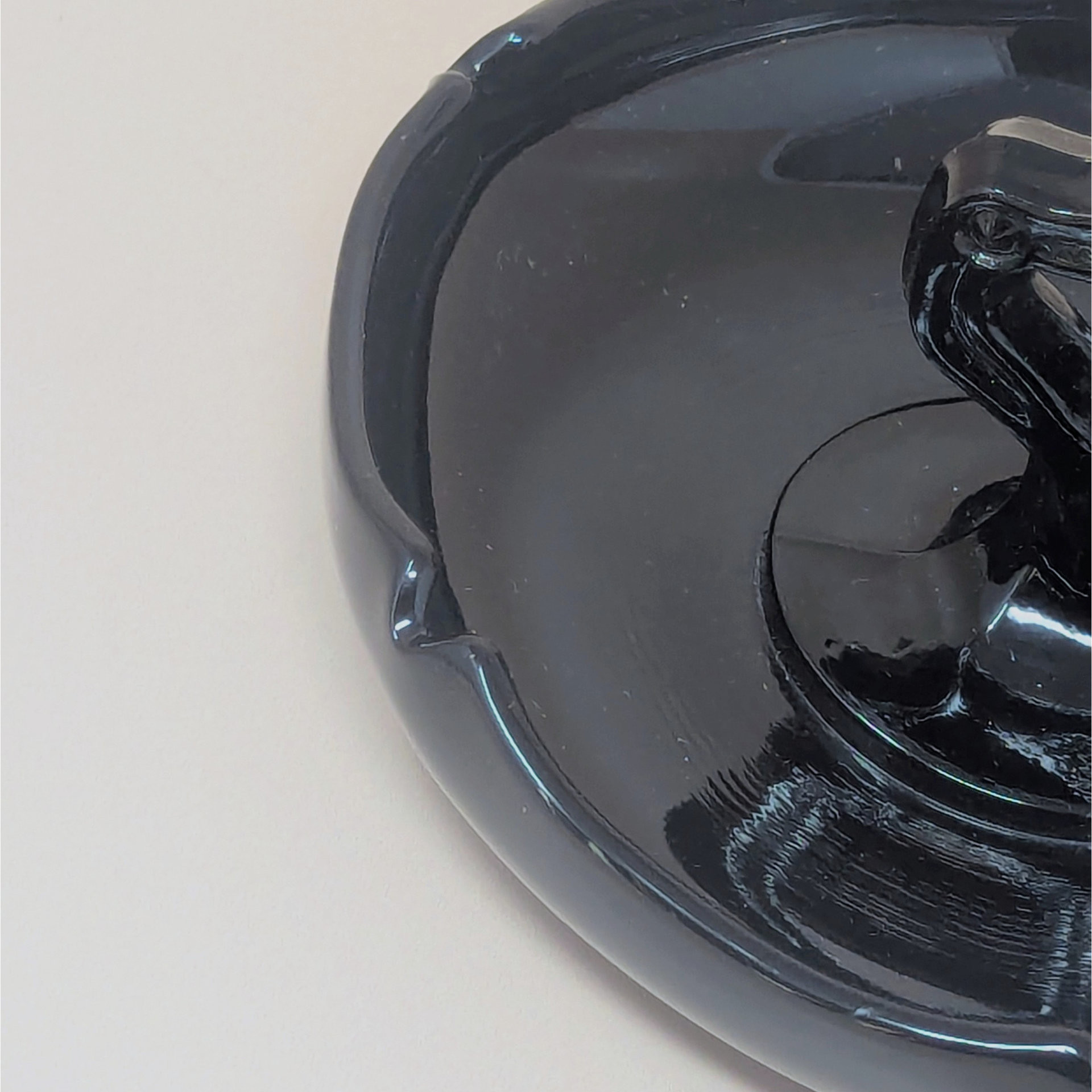930s Unmarked Ornate Handled Dish – Art Deco Black Amethyst Glass Vanity Tray