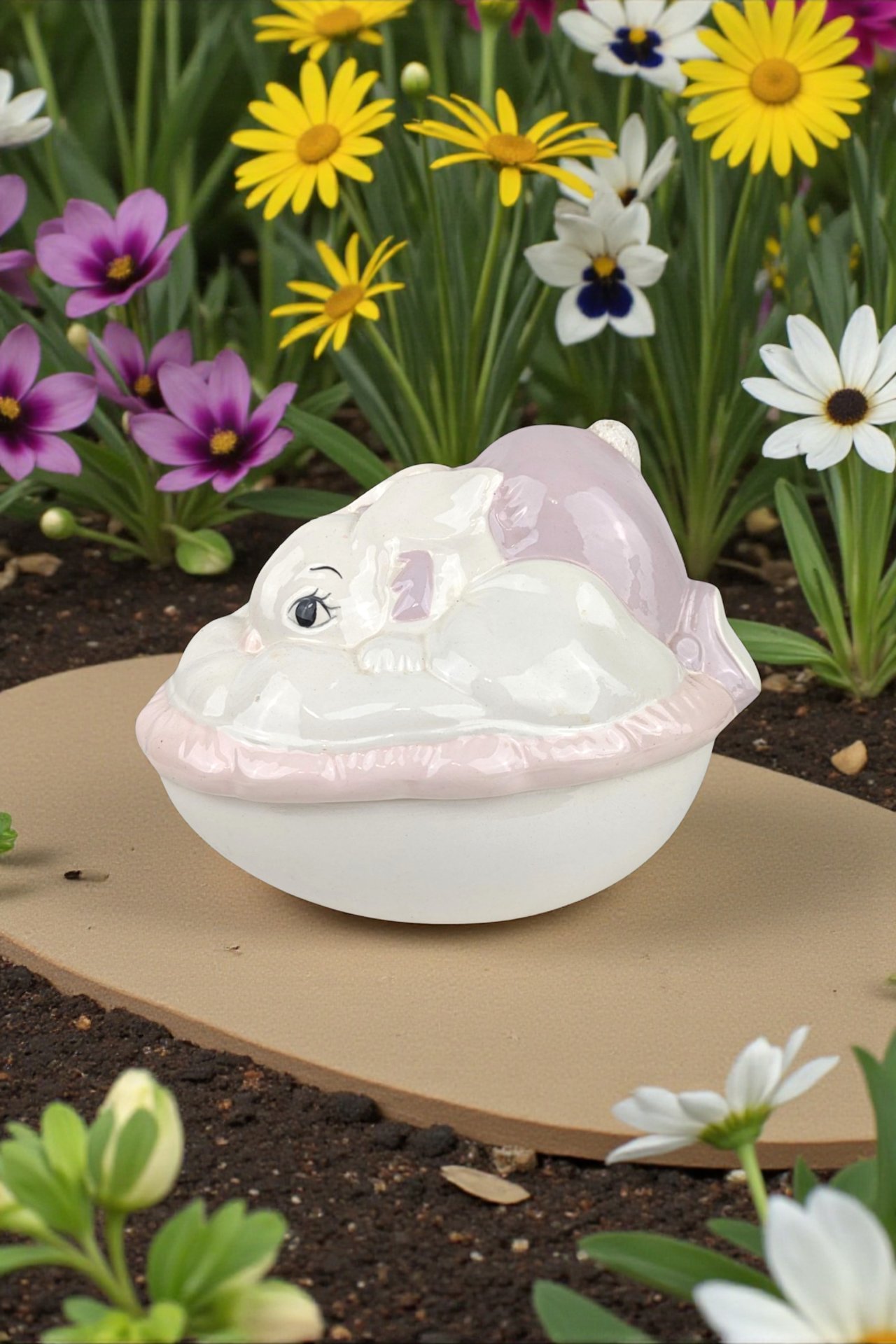 Vintage Hand-Painted Easter Bunny Covered Bowl