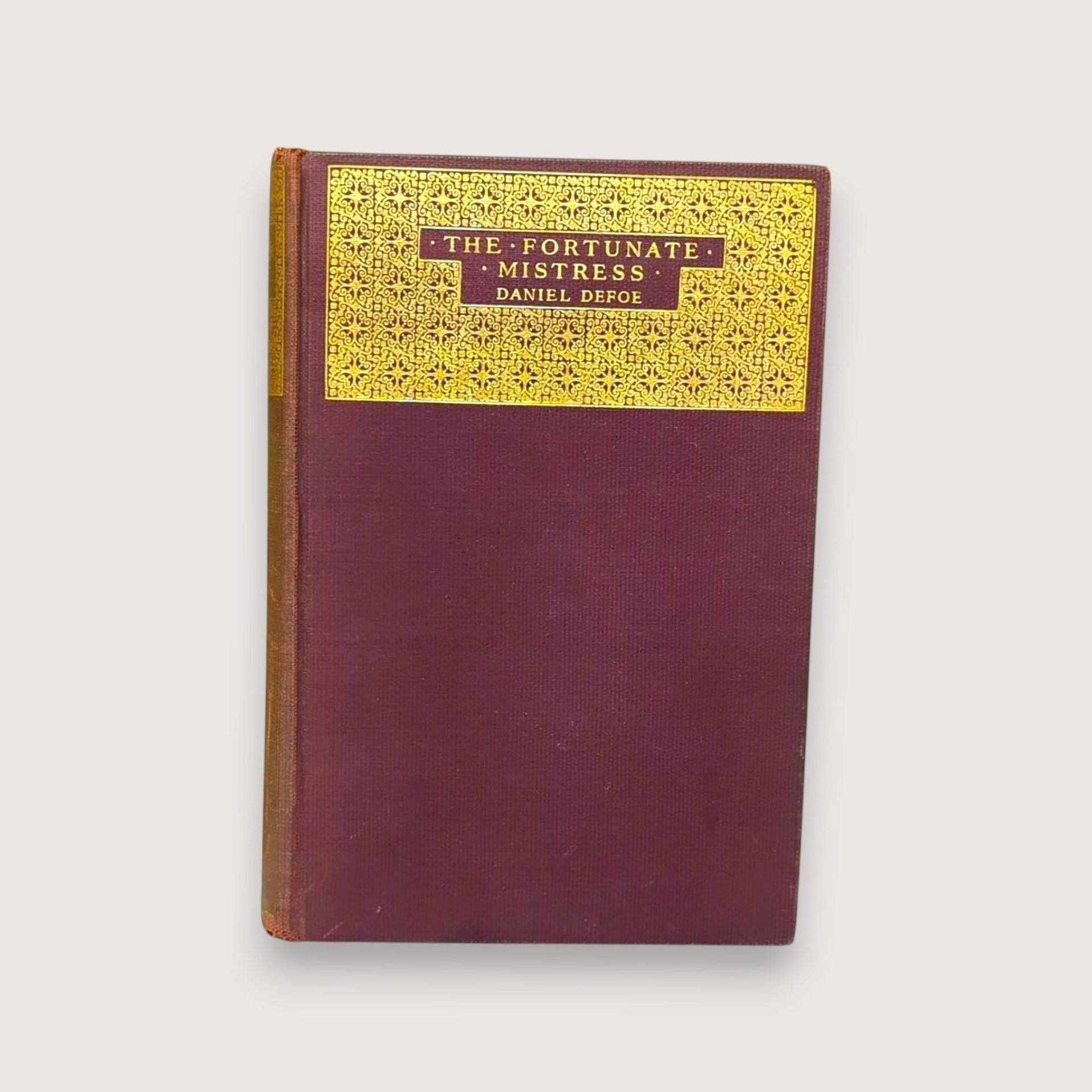 1924 hardcover edition of The Fortunate Mistress by Daniel Defoe published by Alfred A. Knopf with a patterned decorative cover.