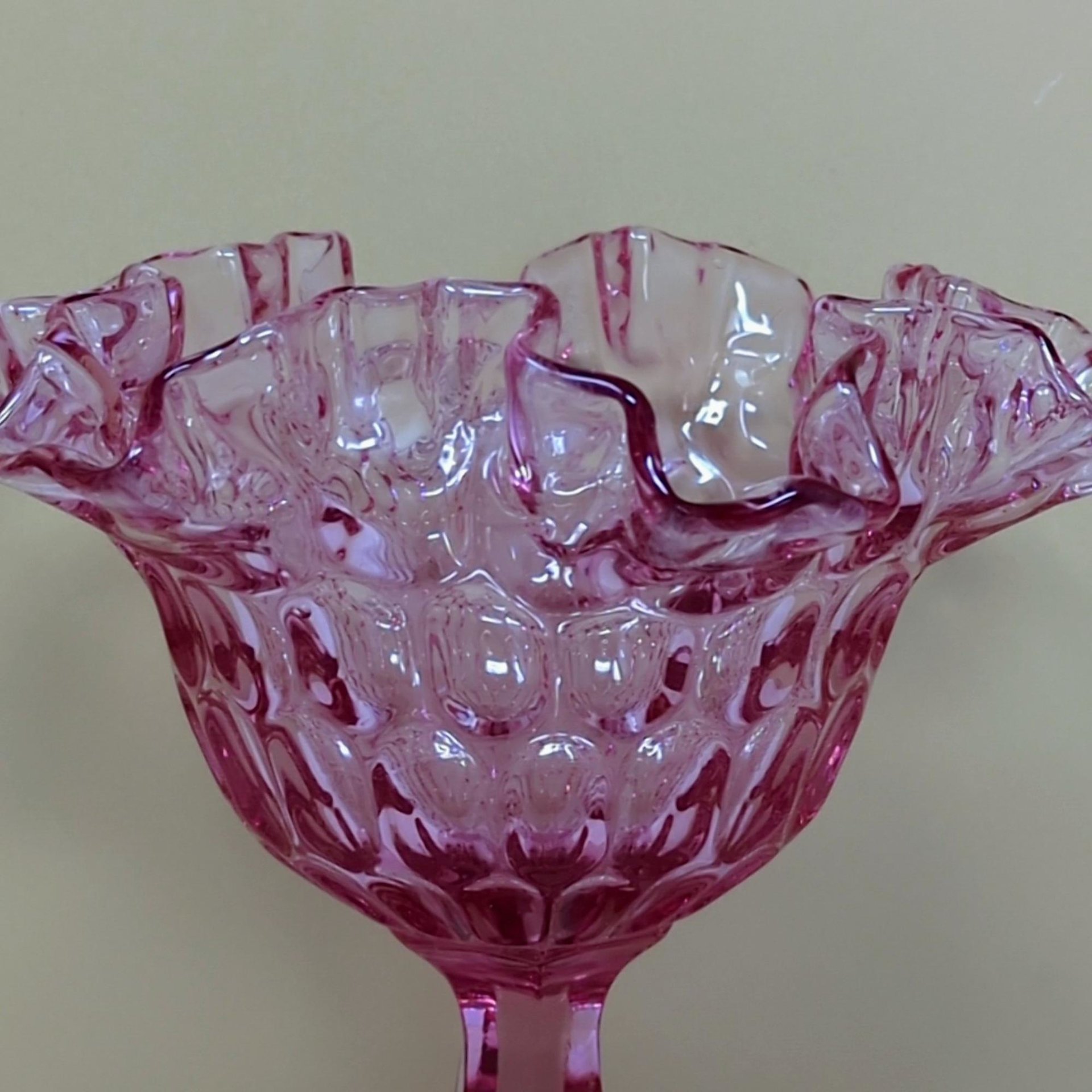 Fenton: Thumbprint Pedestal – Whimsical Pink Glassware
