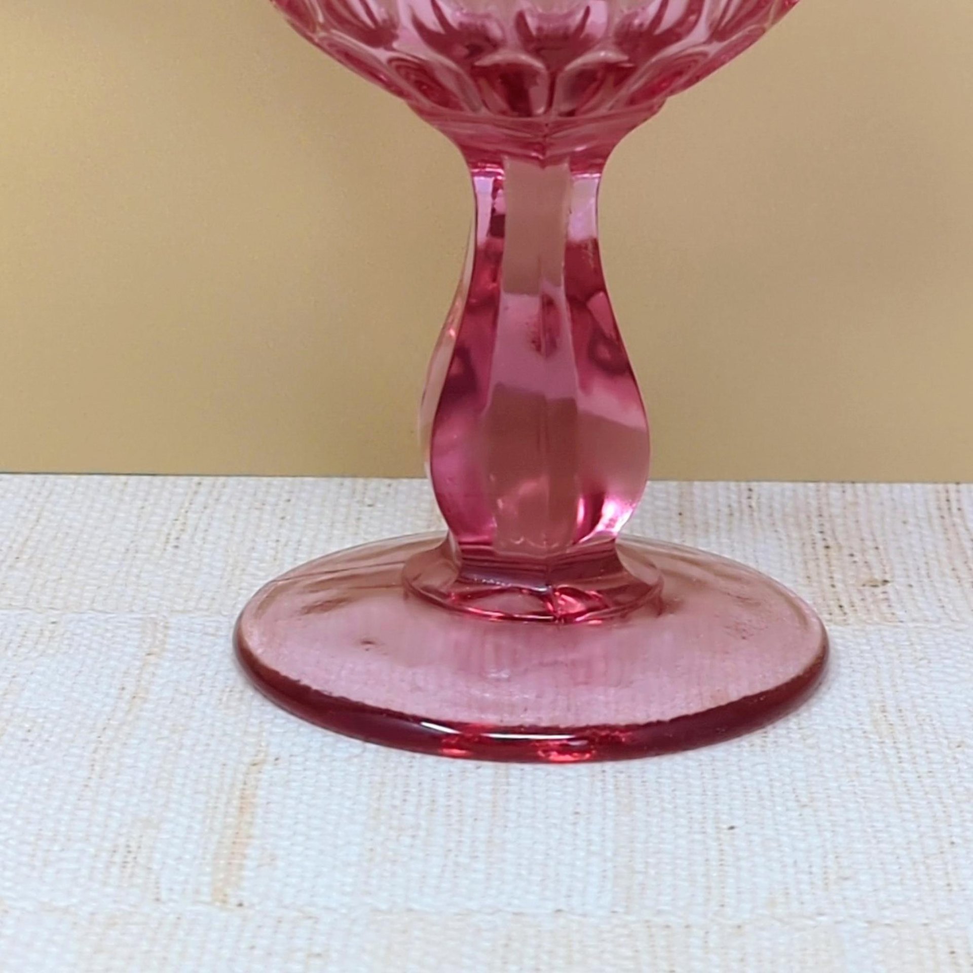 Vintage Fenton Cranberry Glass Pink Thumbprint Pedestal Compote