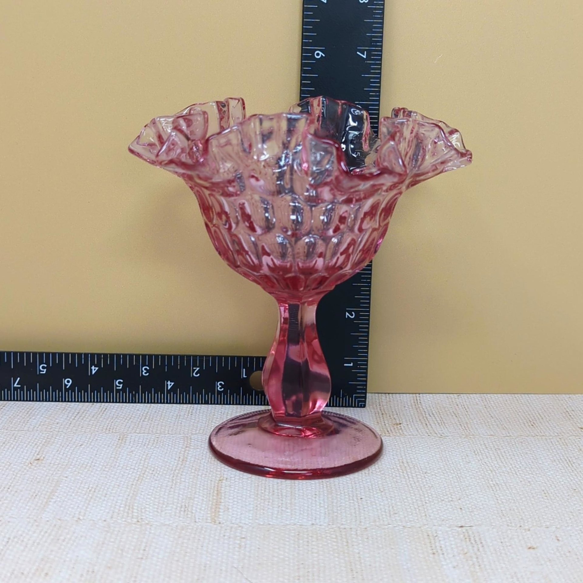 Fenton: Thumbprint Pedestal – Whimsical Pink Glassware