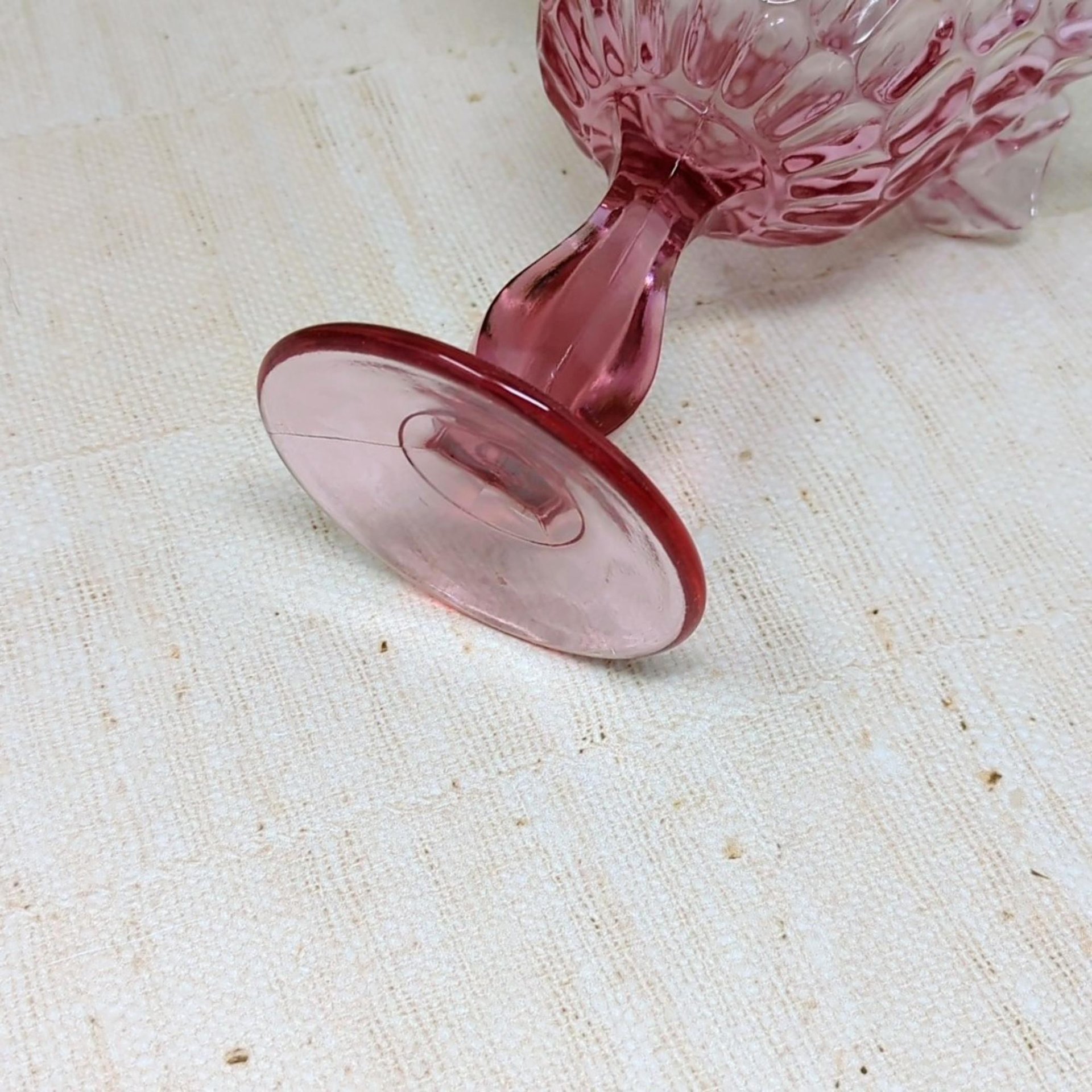 Vintage Fenton Cranberry Glass Pink Thumbprint Pedestal Compote