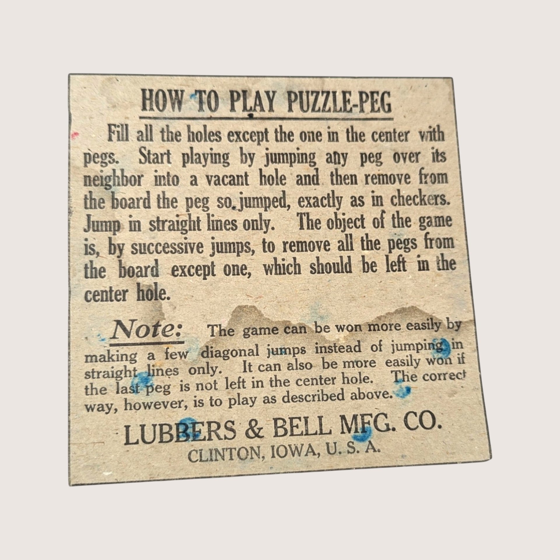 1920s Lubbers and Bell Puzzle Peg Game