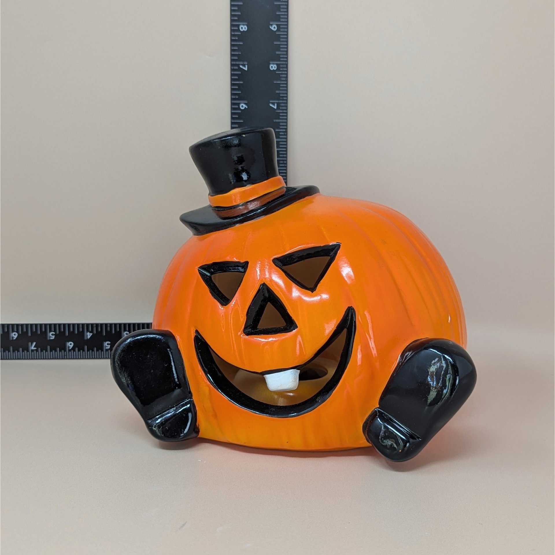 1990s PR Halloween Pumpkin Ceramic Light – Jack O Lantern Spooky Decor